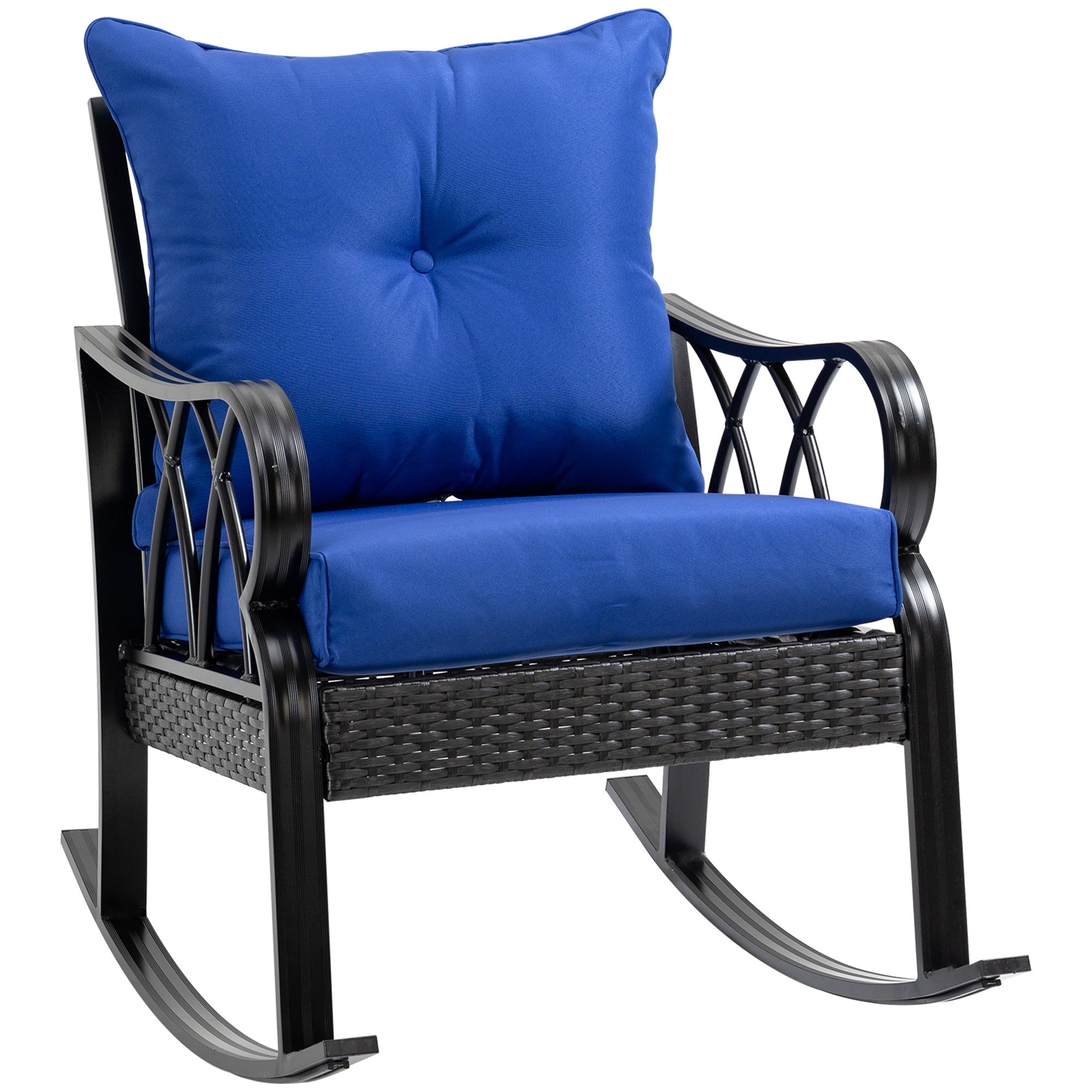 Outdoor Wicker Rocking Chair – All-Weather PE Rattan Patio Rocker with Cushions – Lightweight Aluminum Frame