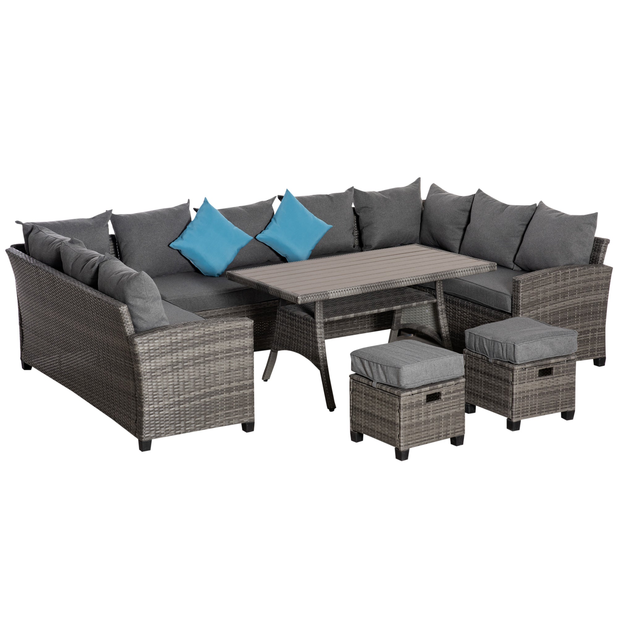 11-Piece Outdoor Sectional Sofa Set with Table & Ottomans