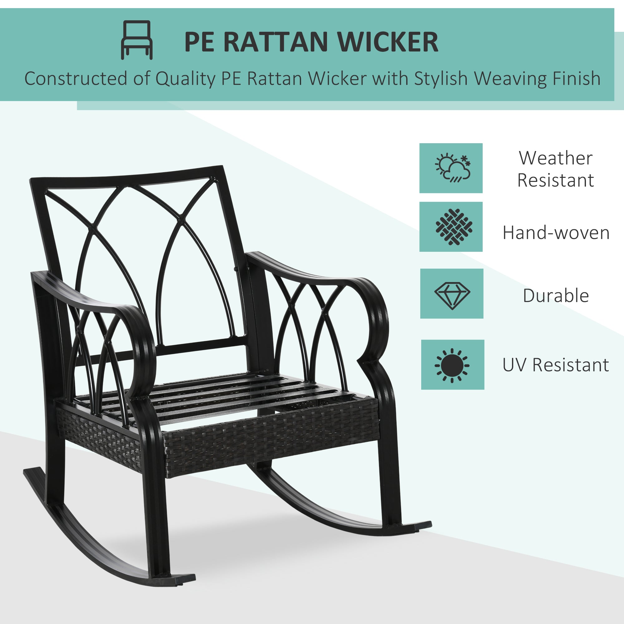 Outdoor Wicker Rocking Chair – All-Weather PE Rattan Patio Rocker with Cushions – Lightweight Aluminum Frame