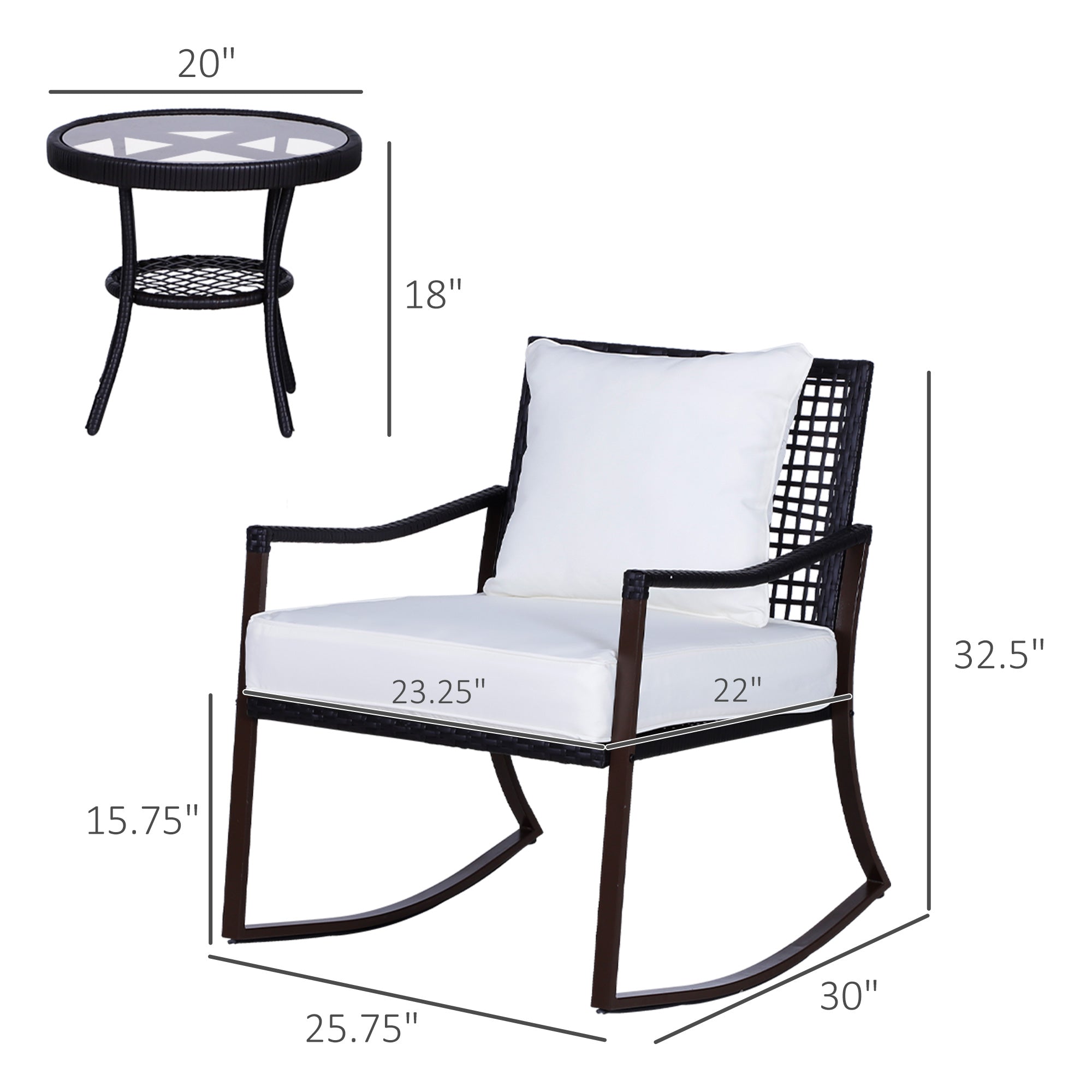 3-Piece Outdoor Rocking Chair Set with Tempered Glass Table