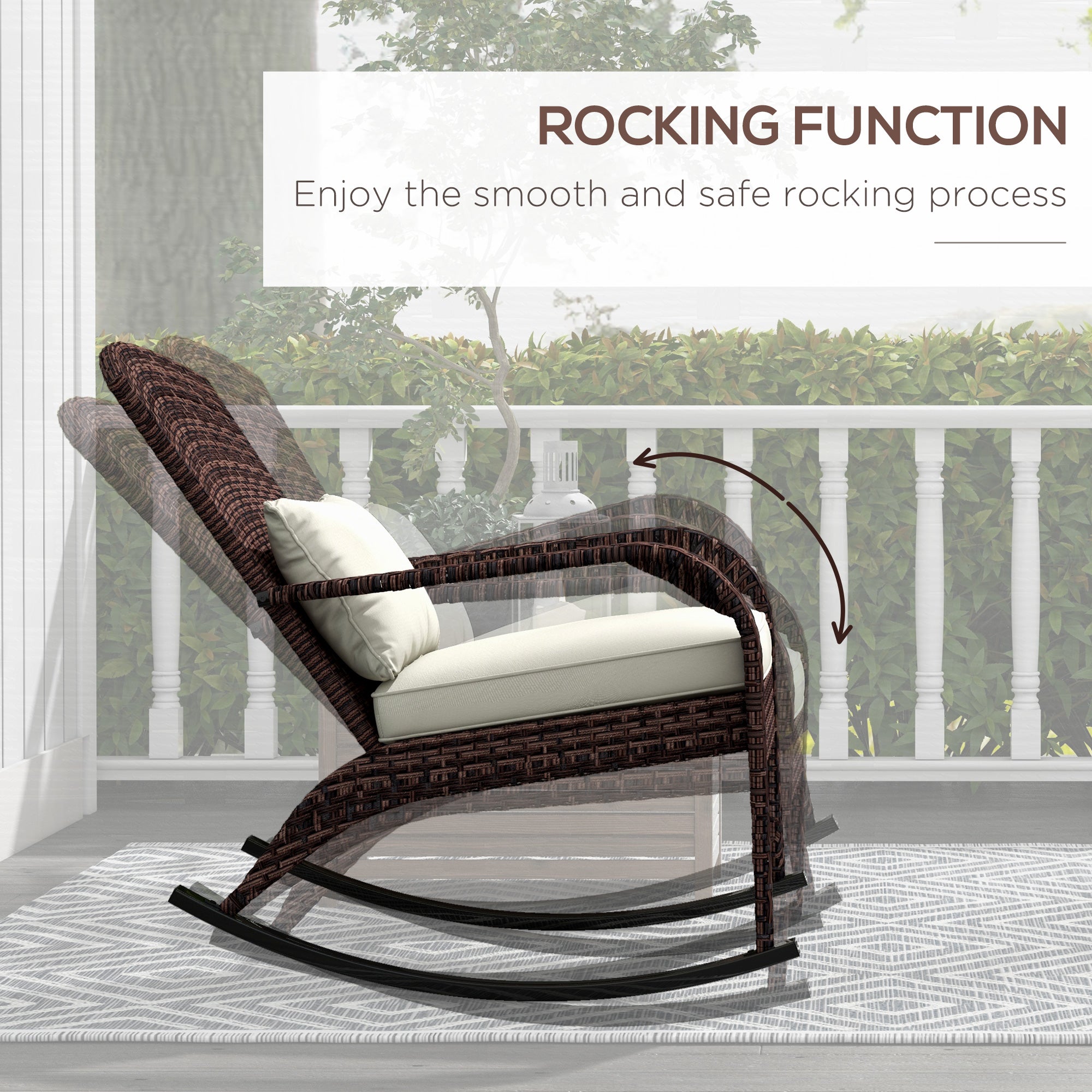 PE Rattan Adirondack Rocking Chair – Handwoven Wicker Style with Cushions