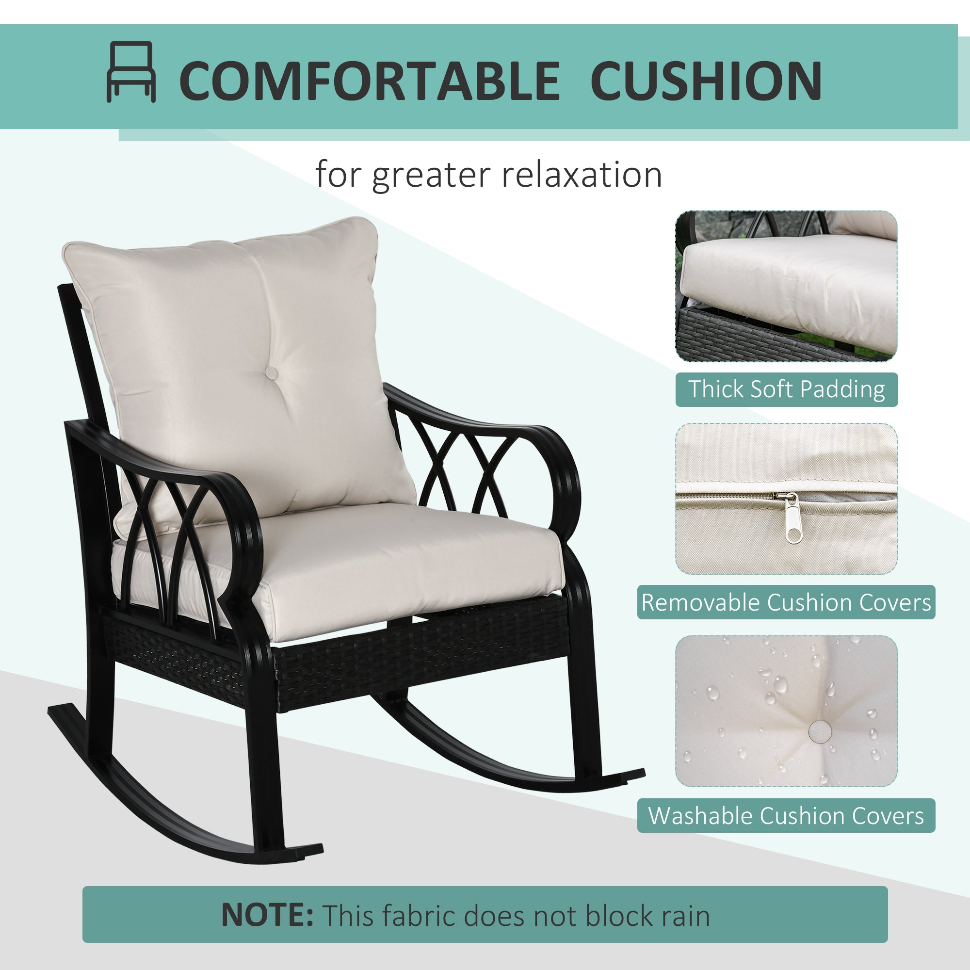 Outdoor Wicker Rocking Chair – All-Weather PE Rattan Patio Rocker with Cushions – Lightweight Aluminum Frame