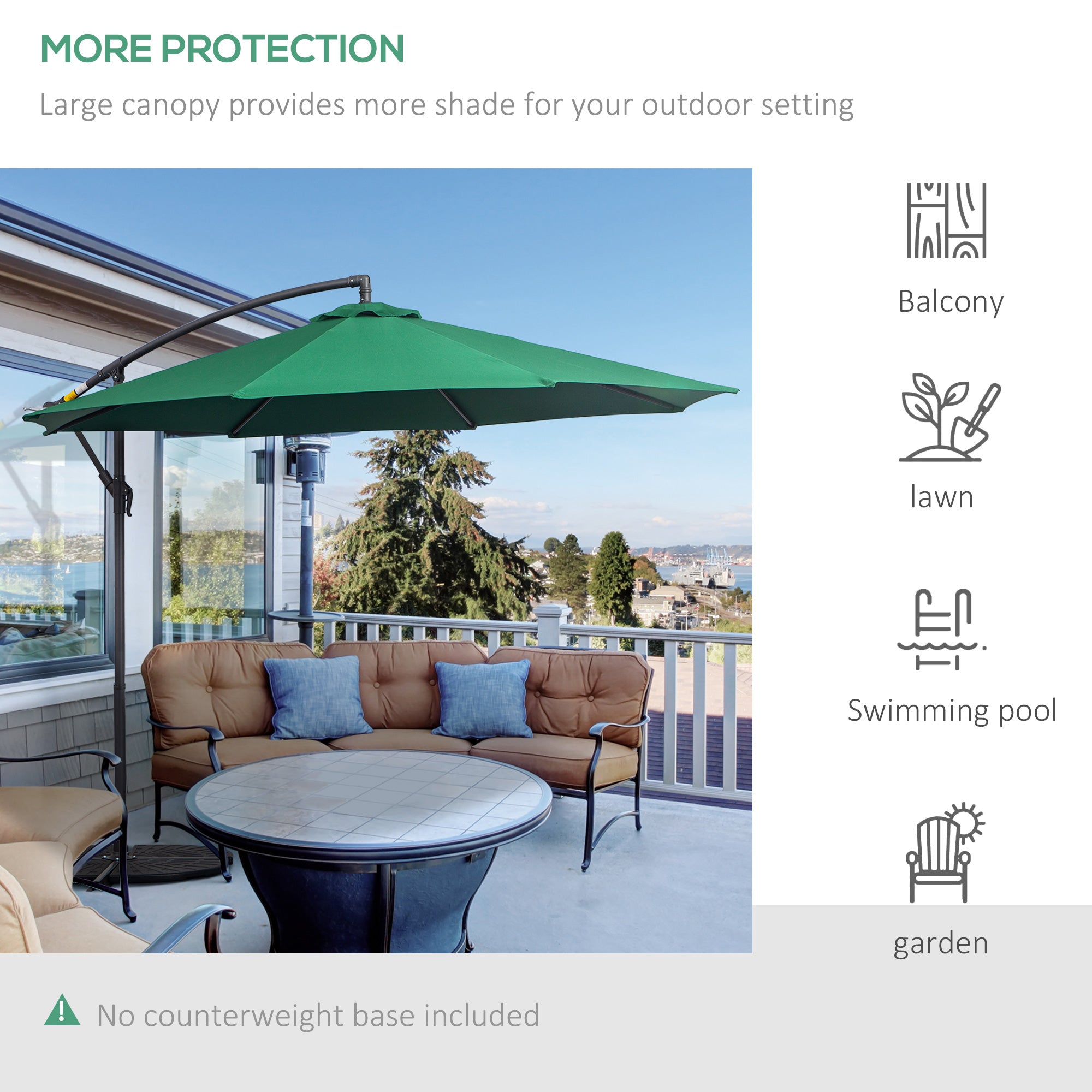 10ft Cantilever Patio Umbrella with 360° Rotation – UV & Water-Resistant Offset Umbrella with Base