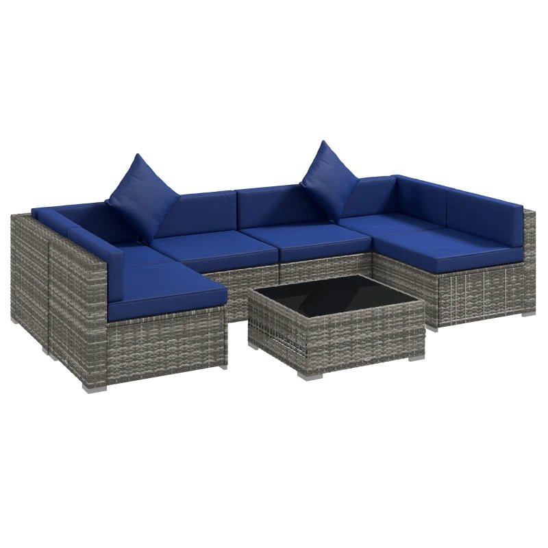 7-Piece Rattan Outdoor Sectional Sofa Set – Modular Patio Seating with Cushions & Glass Coffee Table