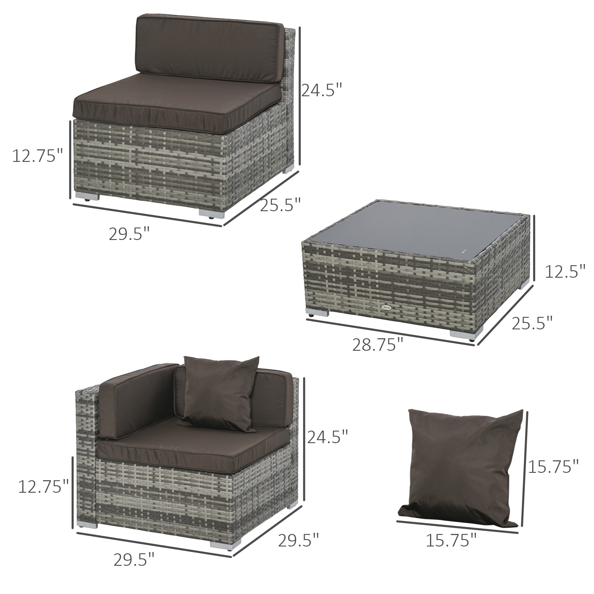 7-Piece Rattan Outdoor Sectional Sofa Set – Modular Patio Seating with Cushions & Glass Coffee Table