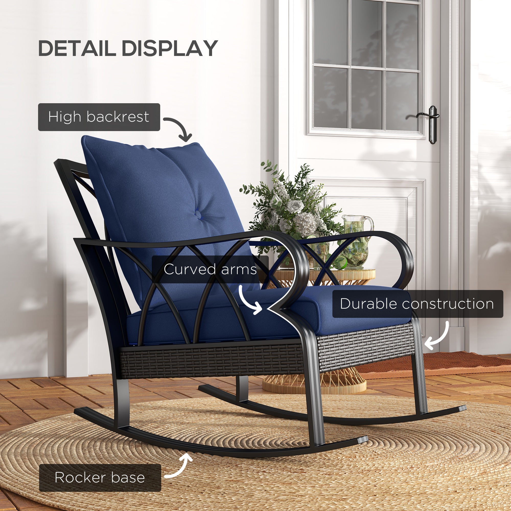 2-Piece Outdoor Wicker Rocking Chair Set – All-Weather PE Rattan Patio Chairs with Cushions – Aluminum Frame