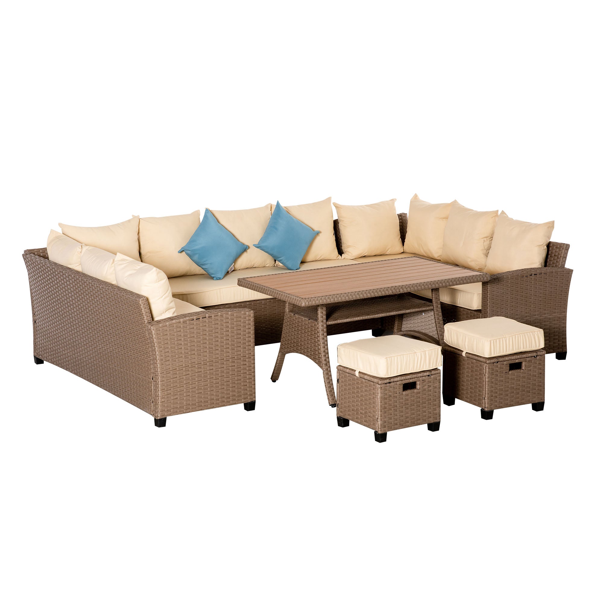 11-Piece Outdoor Sectional Sofa Set with Table & Ottomans