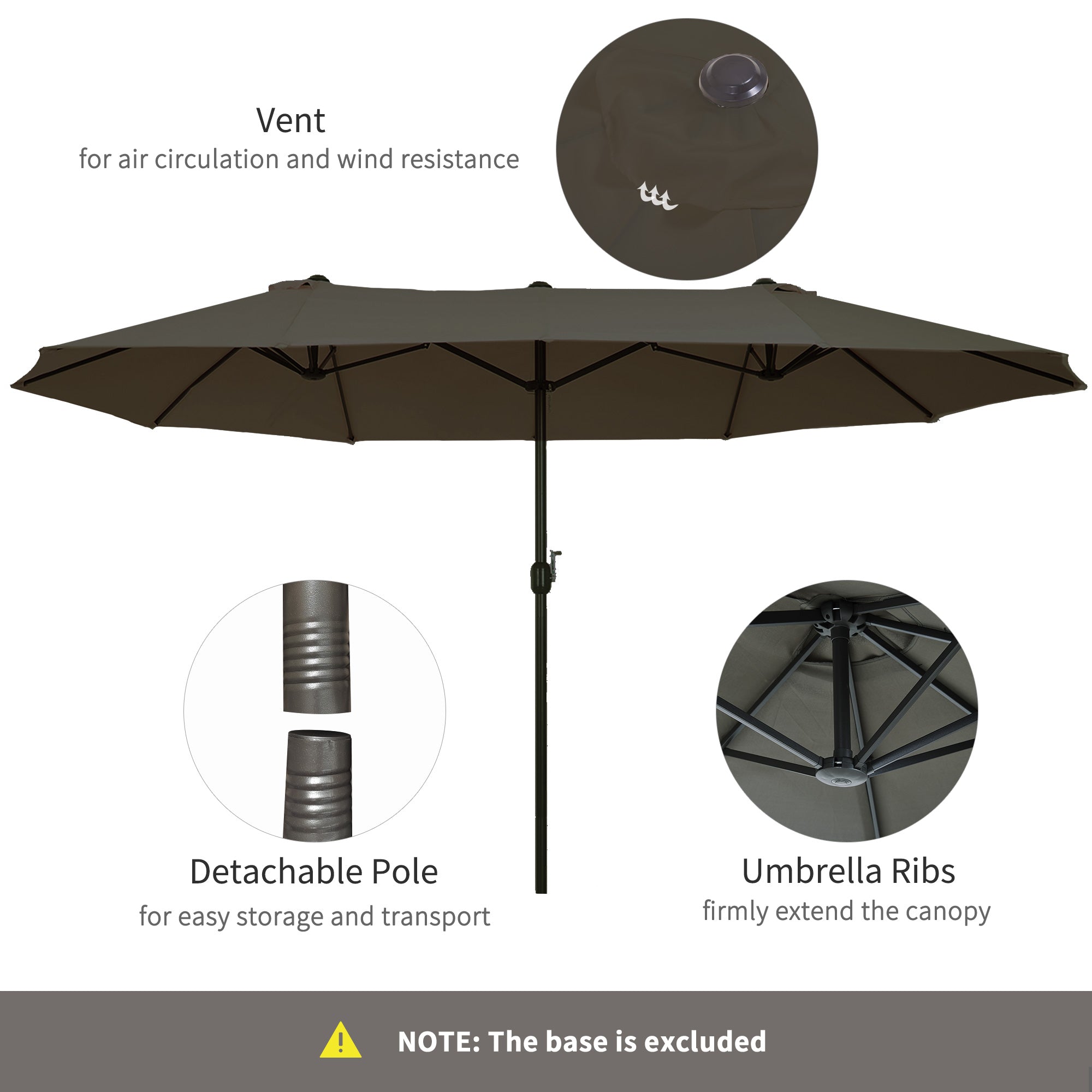 Extra Large 15 ft Patio Umbrella, Double-Sided Large Outdoor Umbrella with Crank Handle and Air Vents for Backyard, Deck, Pool