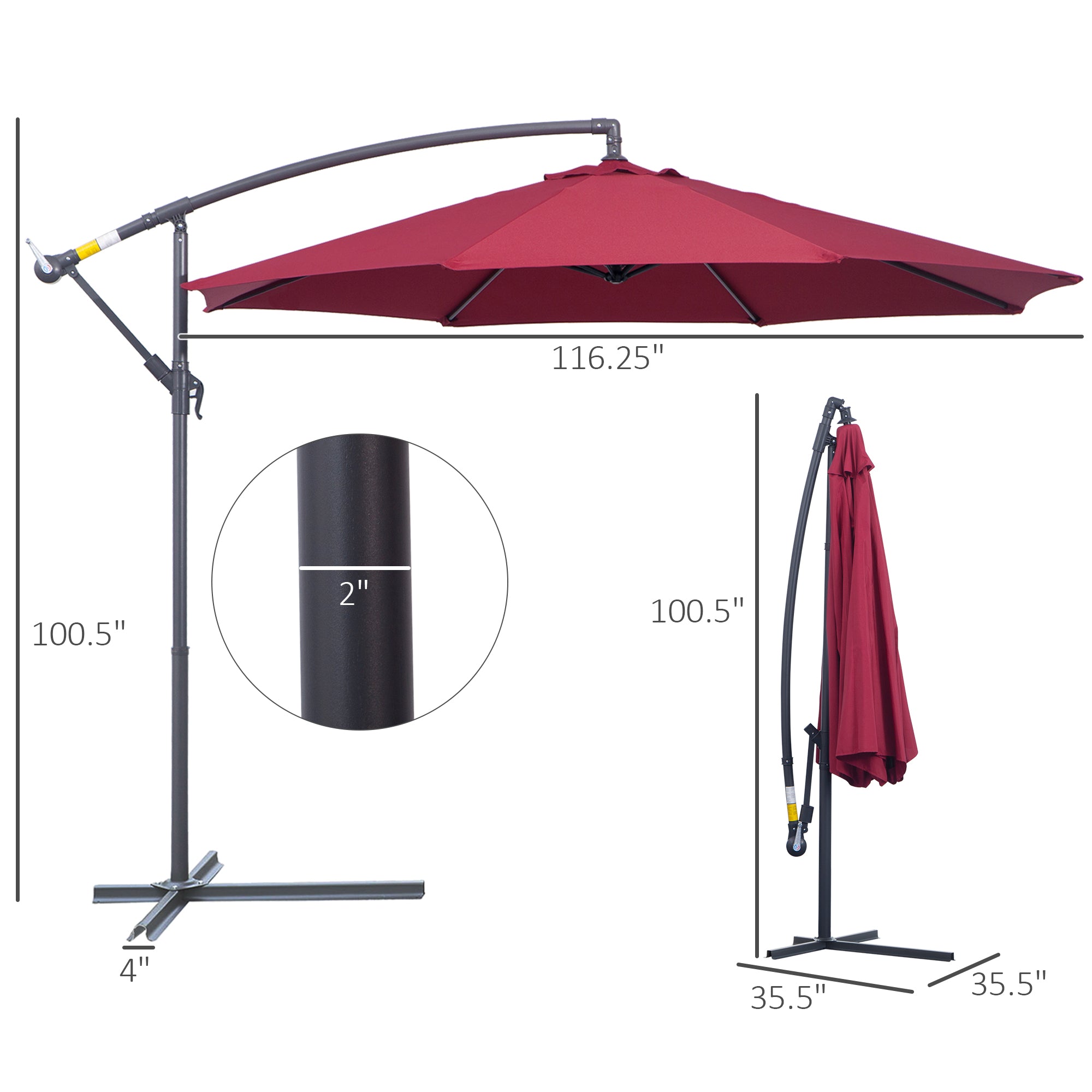 10ft Cantilever Patio Umbrella with 360° Rotation – UV & Water-Resistant Offset Umbrella with Base