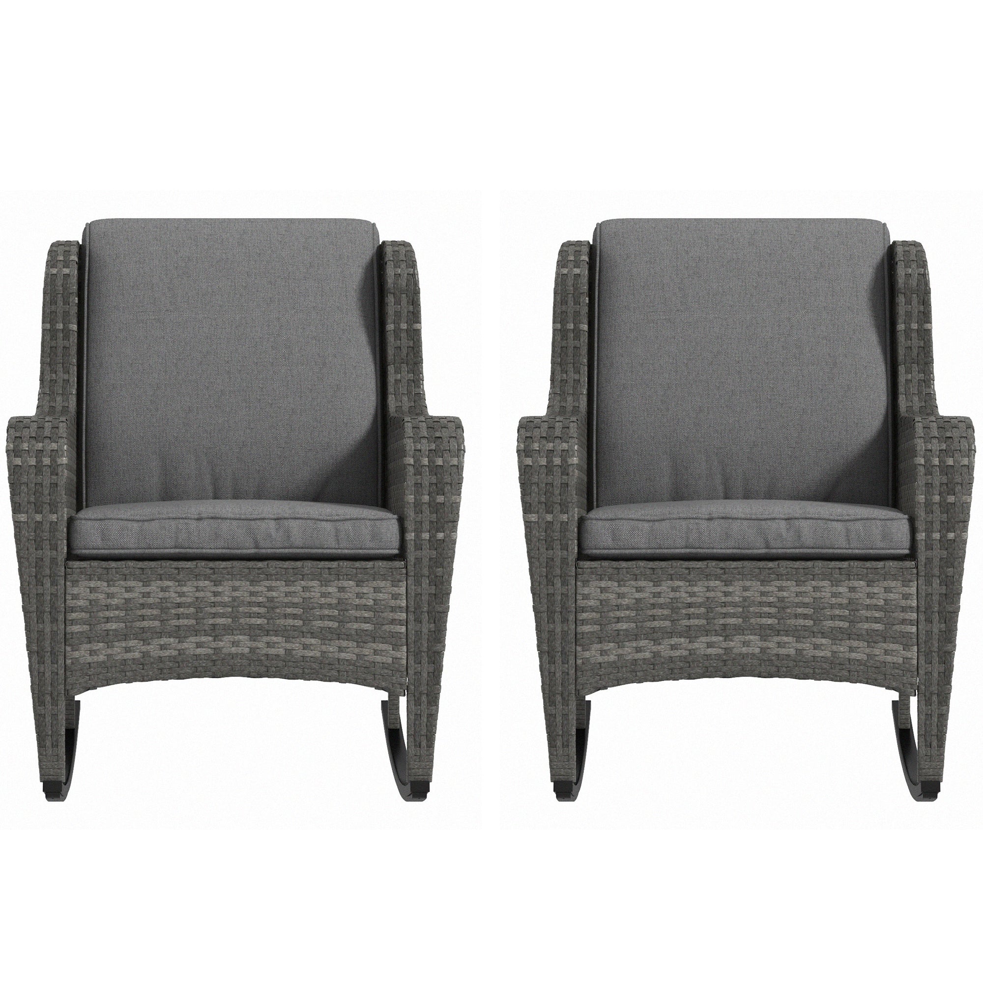 Outdoor Rattan Rocking Chair Set – Set of 2 Porch Rockers with Cushions – All-Weather PE Wicker & Steel Frame