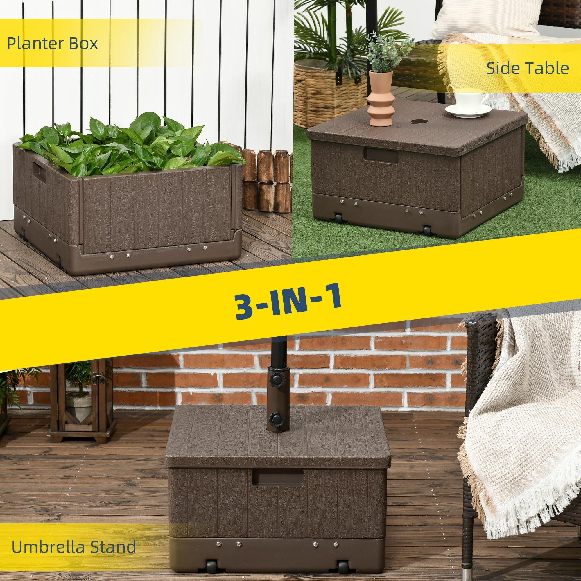 Fillable Patio Umbrella Base with Adjustable Table Tray – Heavy-Duty Outdoor Umbrella Stand with Wheels – Fits 1.5"/1.9" Poles