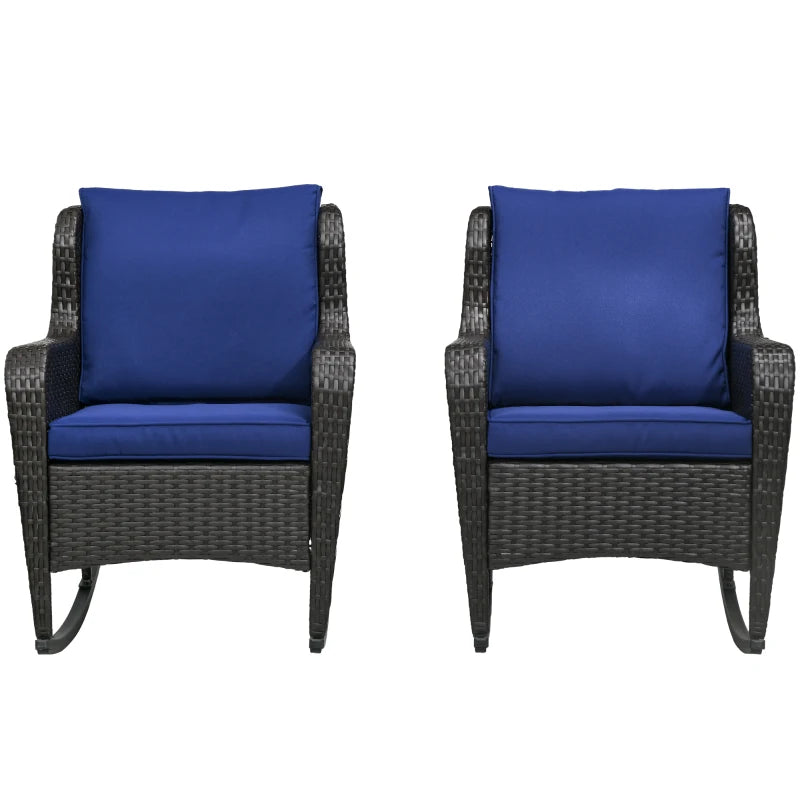 Outdoor Rattan Rocking Chair Set – Set of 2 Porch Rockers with Cushions – All-Weather PE Wicker & Steel Frame