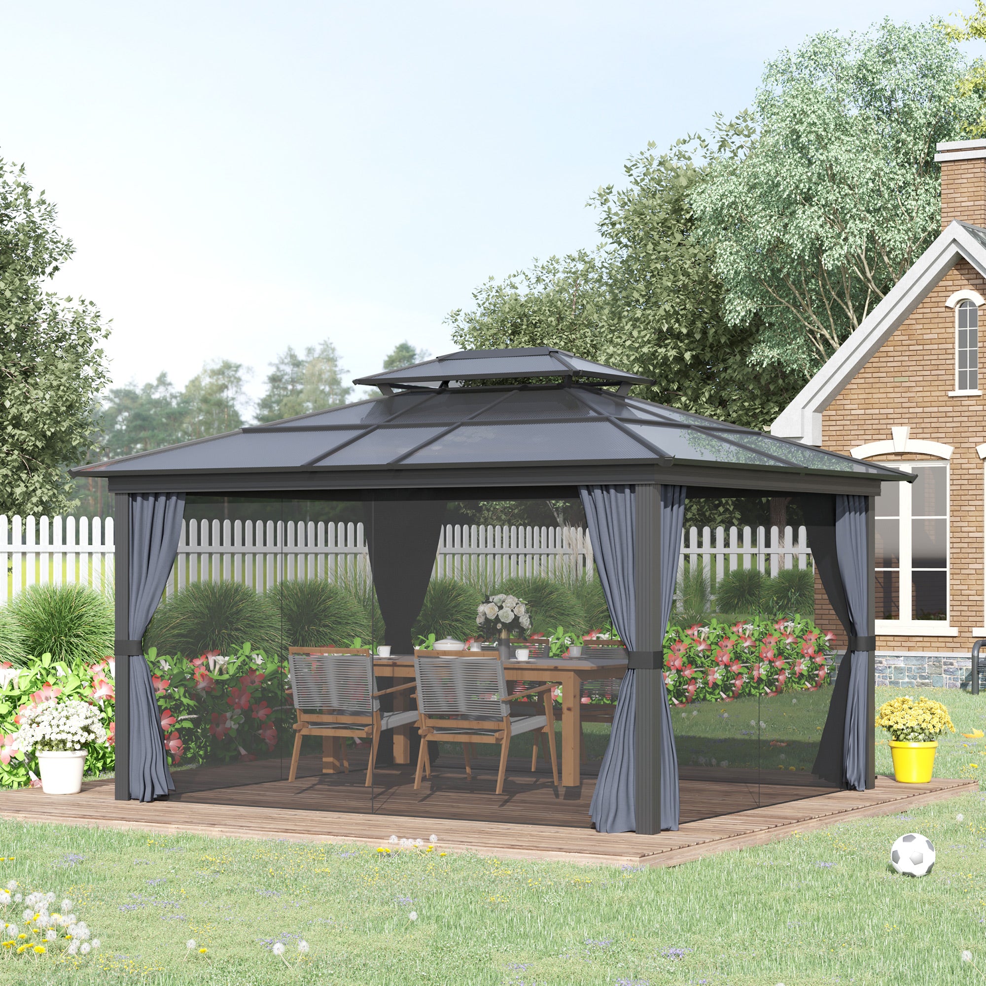 Aluminum Hardtop Gazebo with Curtains & Mesh Netting