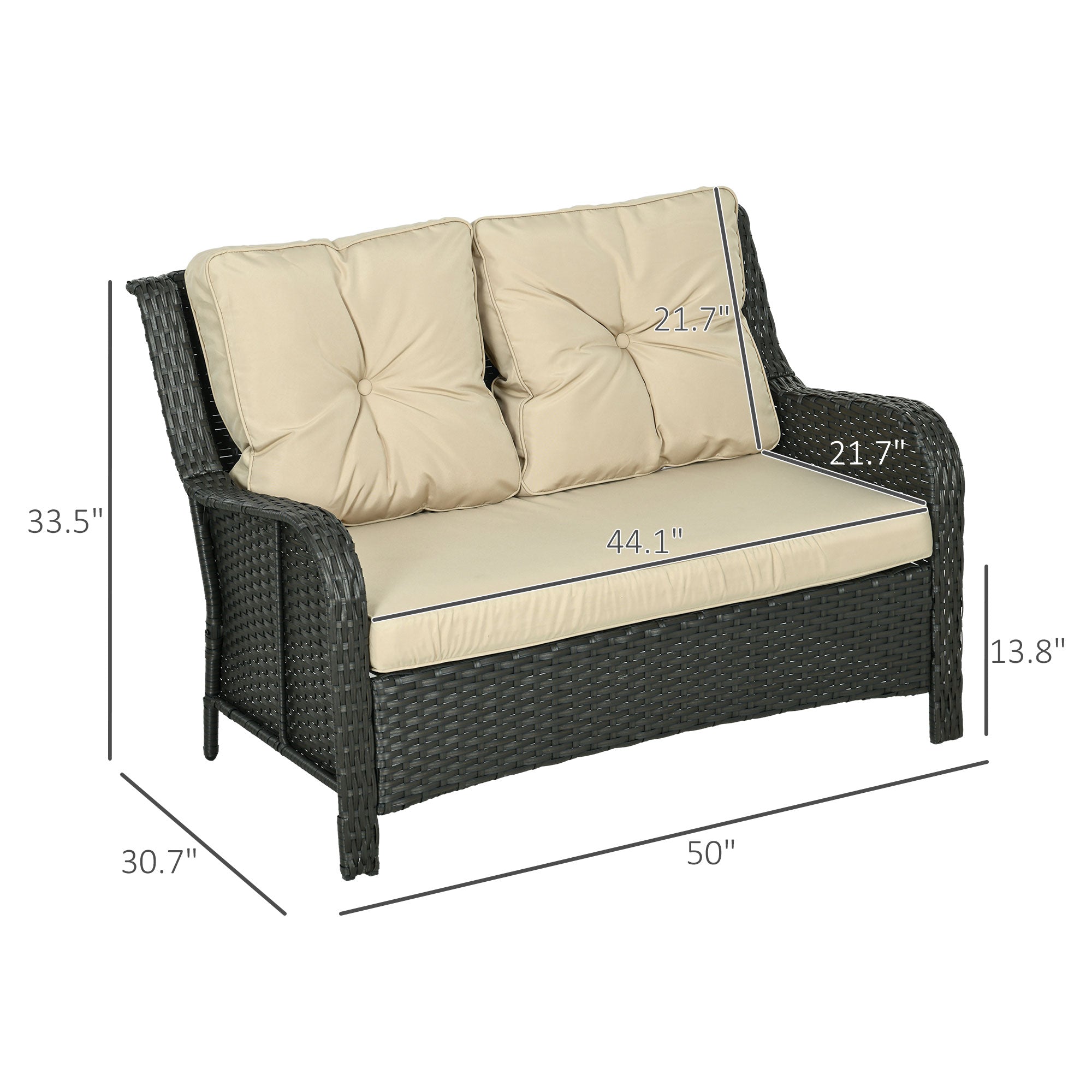 2-Seat Outdoor Rattan Sofa with Cushions – Handwoven Patio Loveseat