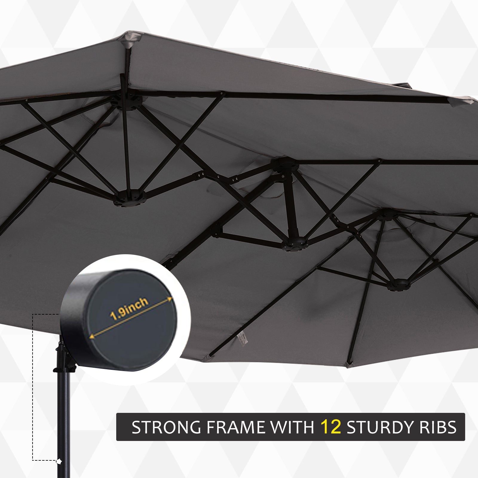 14.4 ft Double-Sided Offset Patio Umbrella with Crank Lift – Outdoor Cantilever Sun Shade for Patio, Deck, Garden, or Pool