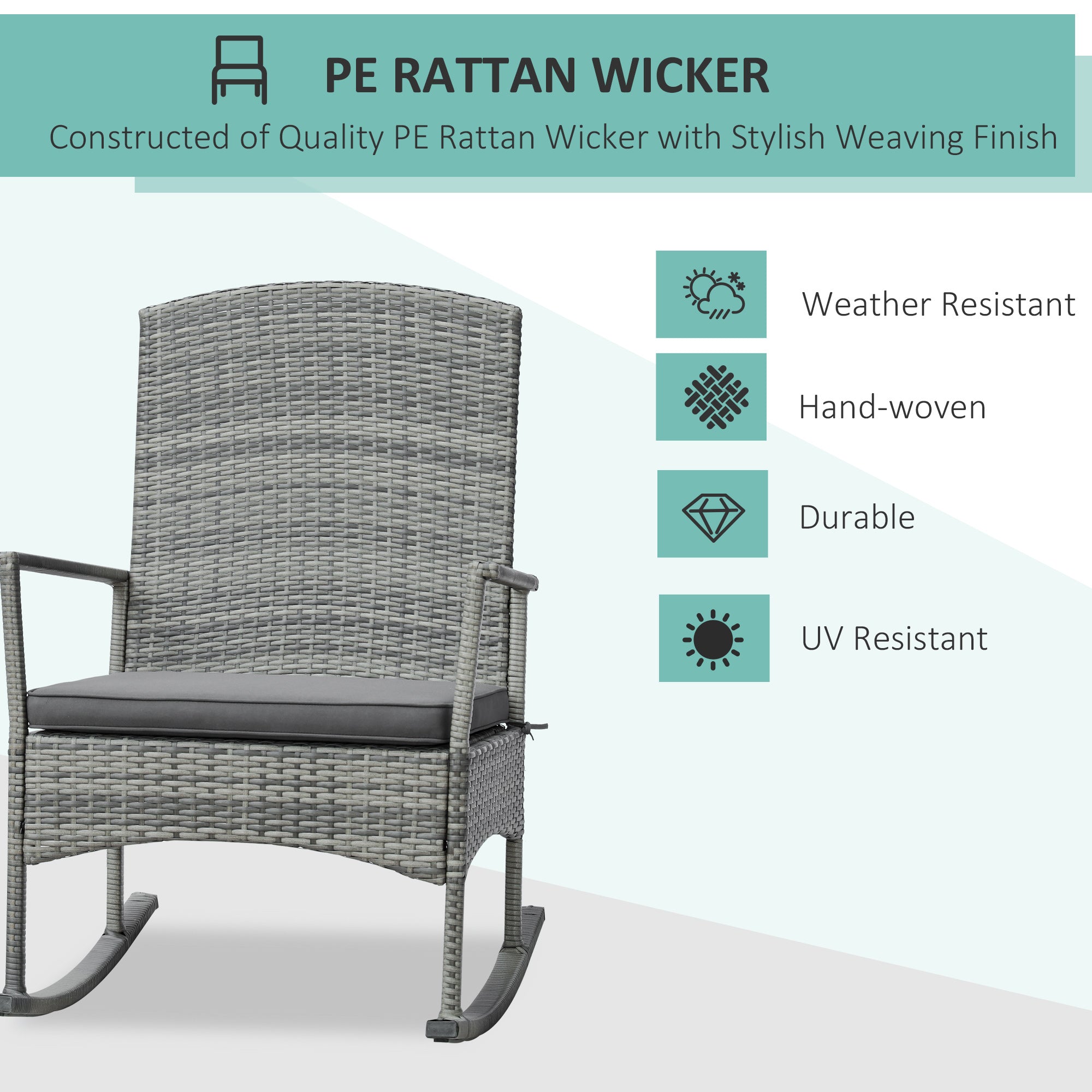 3-Piece Outdoor Rocking Chair Set with Cushions & Wood-Top Coffee Table