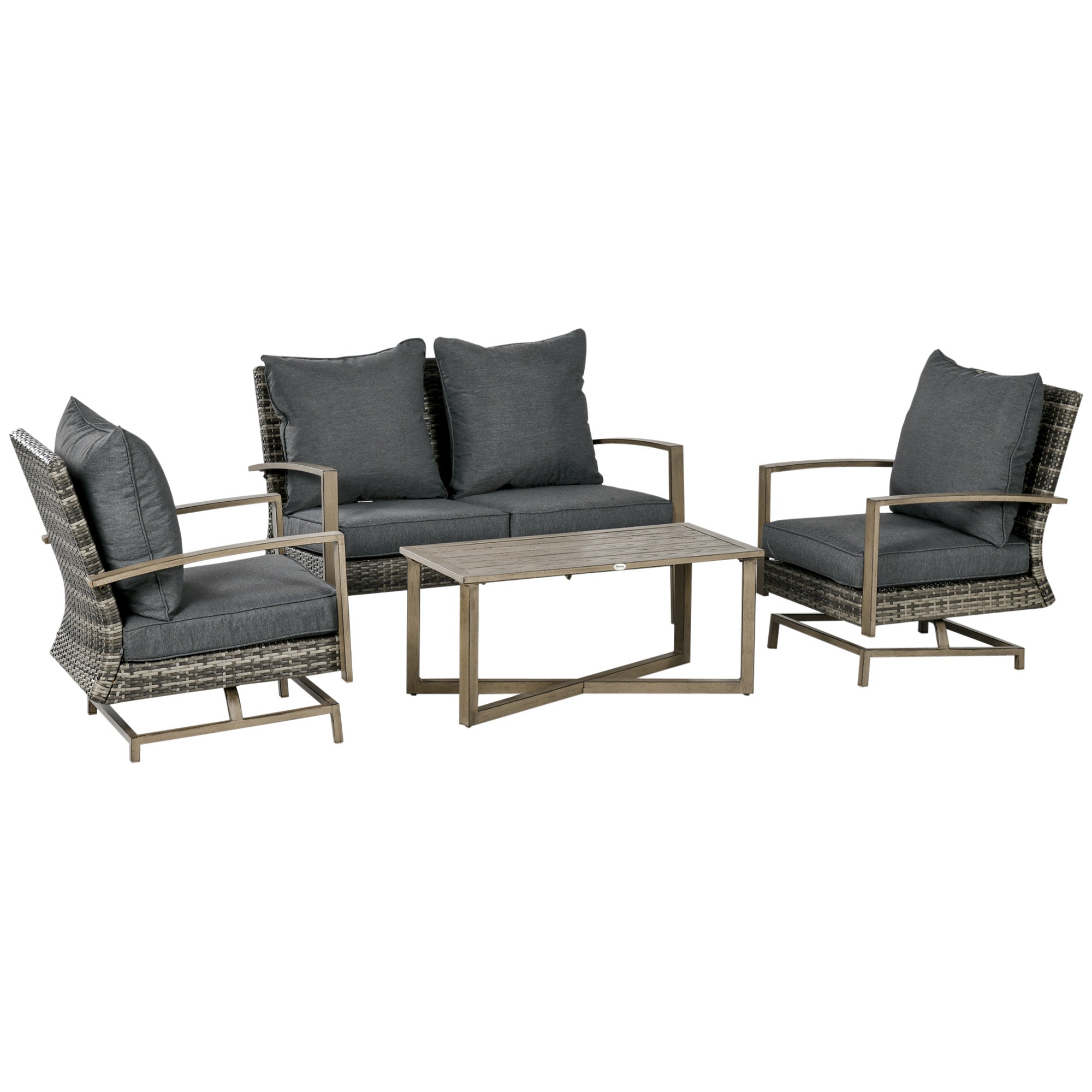 4-Piece Wicker Patio Rocking Chair Set with Loveseat & Coffee Table