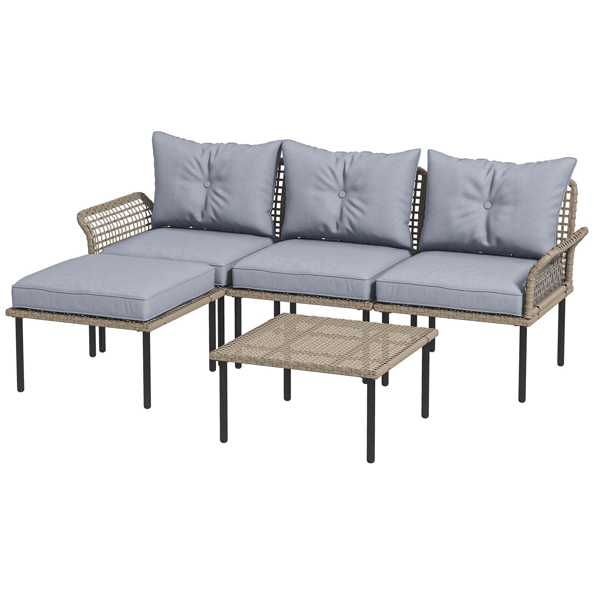 5-Piece Modular PE Rattan Patio Sectional Set with Cushions & Coffee Table