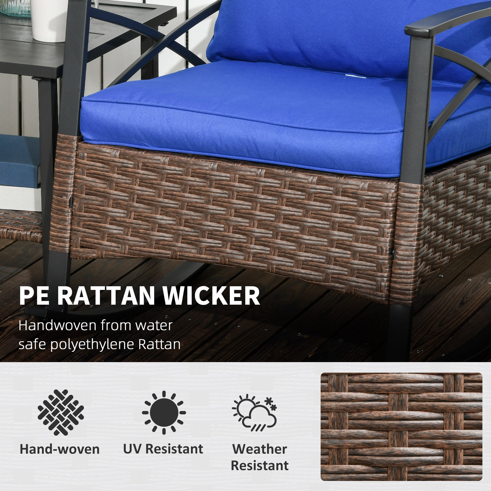 3-Piece Outdoor Rocking Chair Set with Cushions &amp; Coffee Table