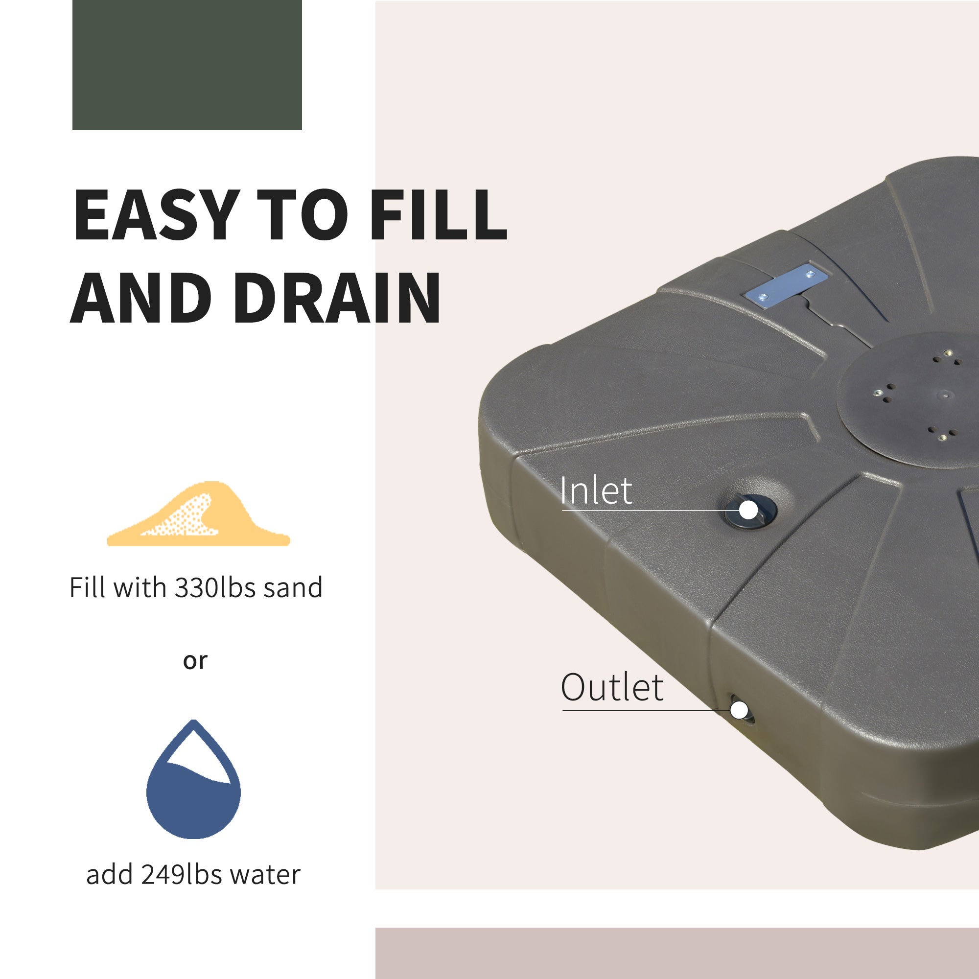 Heavy-Duty Rolling Umbrella Base for Cantilever Umbrellas – Fillable with Sand or Water, with Crossbar & Wheels – Coffee Brown