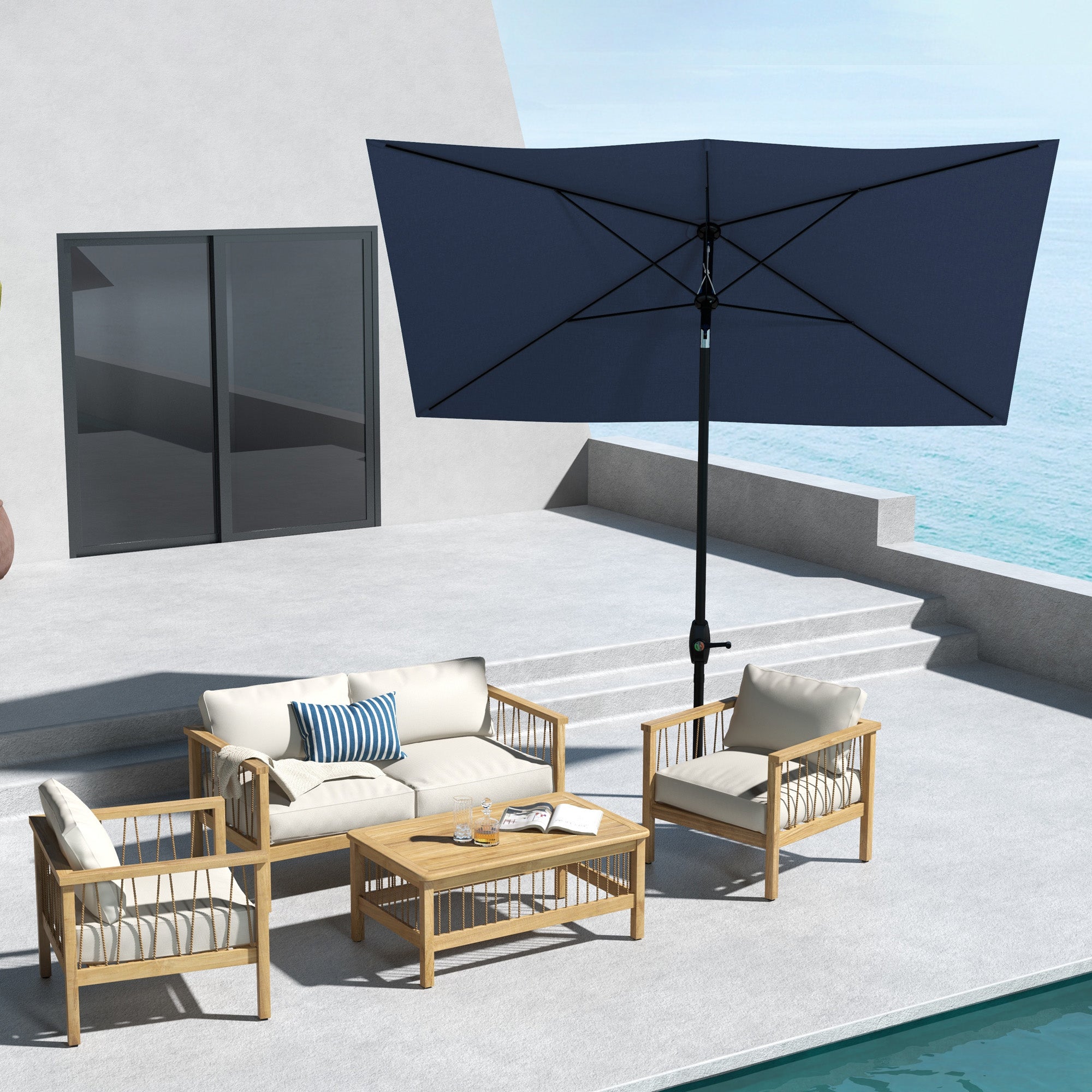 UV-Resistant Tilting Patio Umbrella – 9.5 ft Wide, Crank Lift, Outdoor Market Parasol