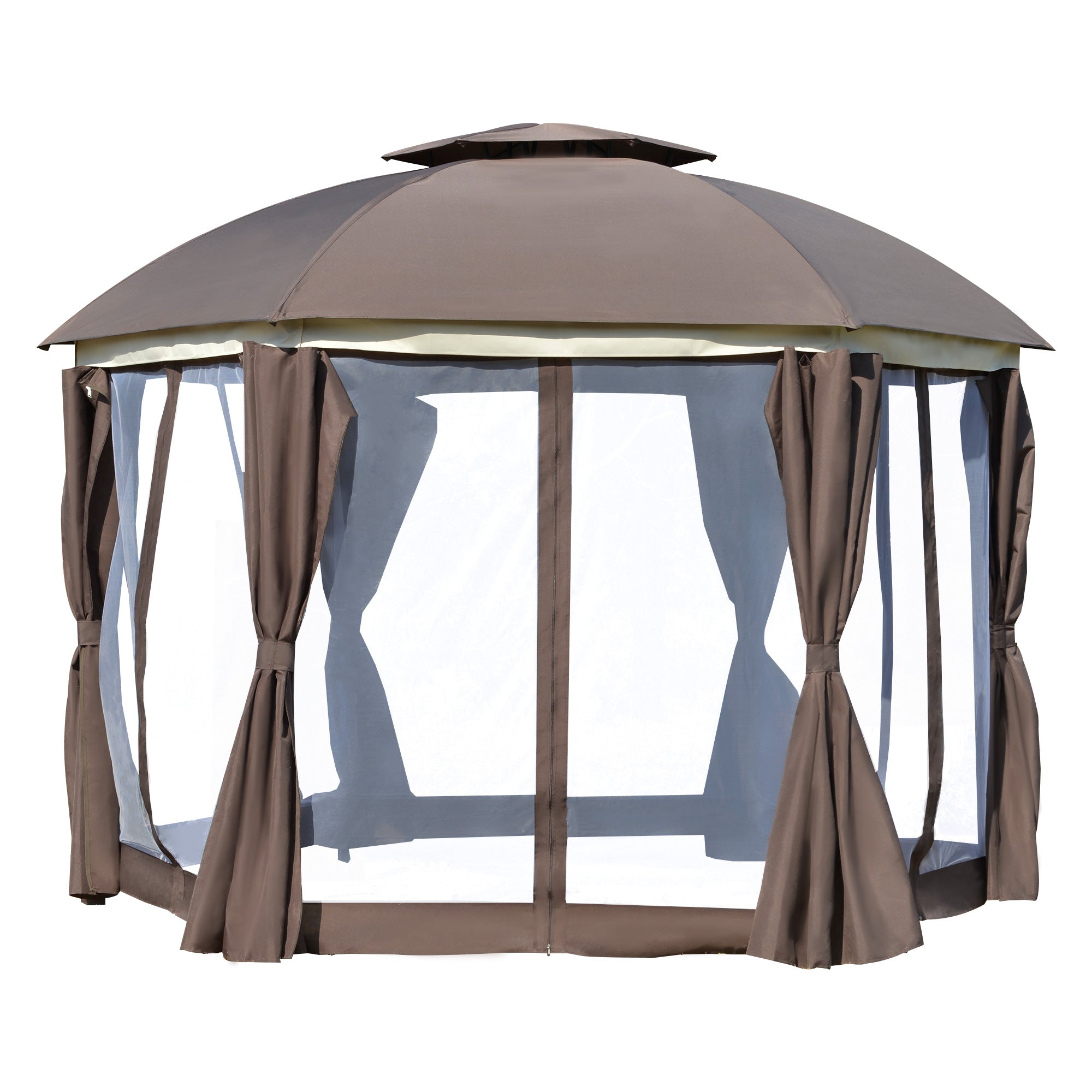 12 ft. Hexagonal Gazebo with Double Roof, Mesh Netting &amp; Privacy Curtains – Outdoor Patio Canopy for Events &amp; Entertaining