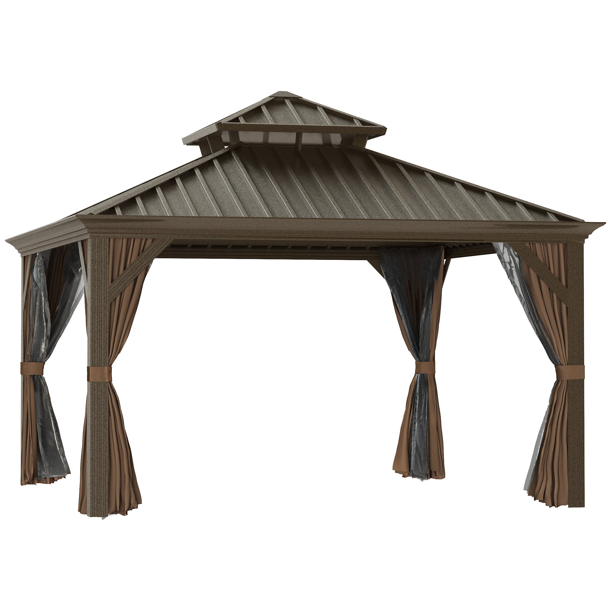 Hardtop Aluminum Gazebo with Curtains & Mesh Netting