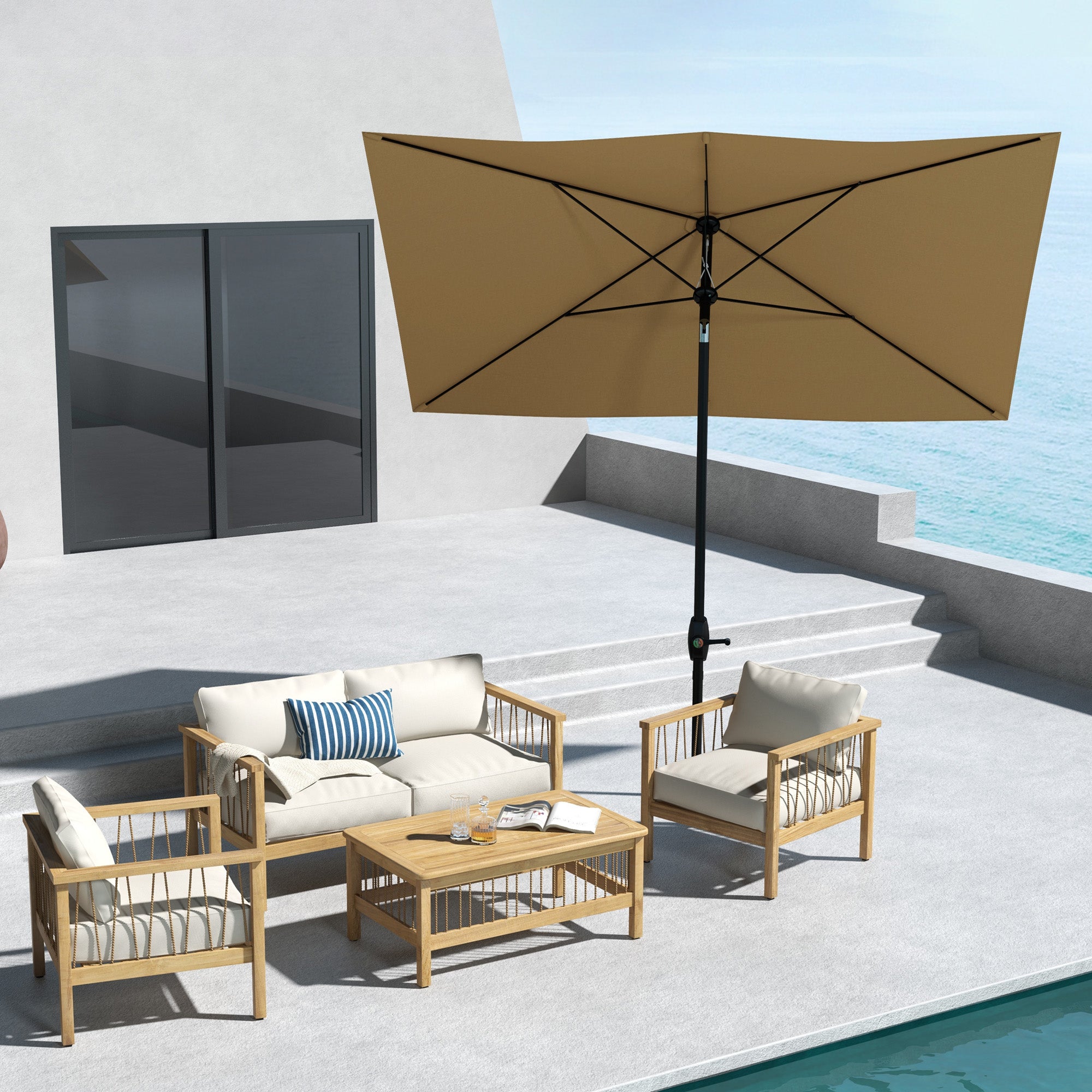 UV-Resistant Tilting Patio Umbrella – 9.5 ft Wide, Crank Lift, Outdoor Market Parasol
