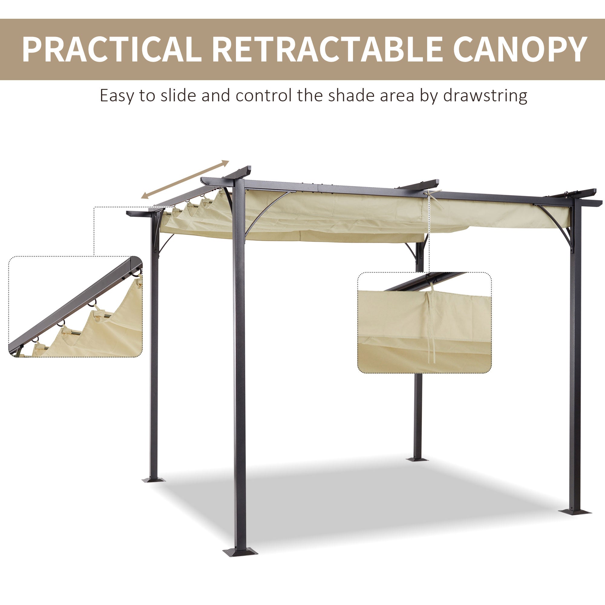 10' x 10' Outdoor Pergola with Retractable Canopy