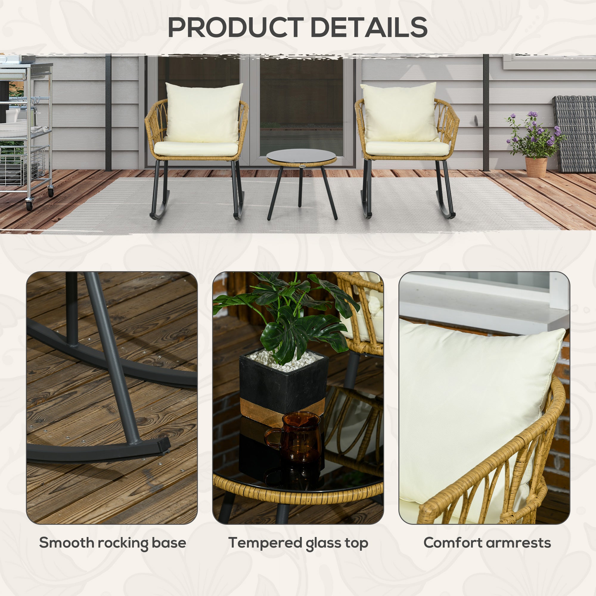 3-Piece Outdoor Rocking Chair Set
