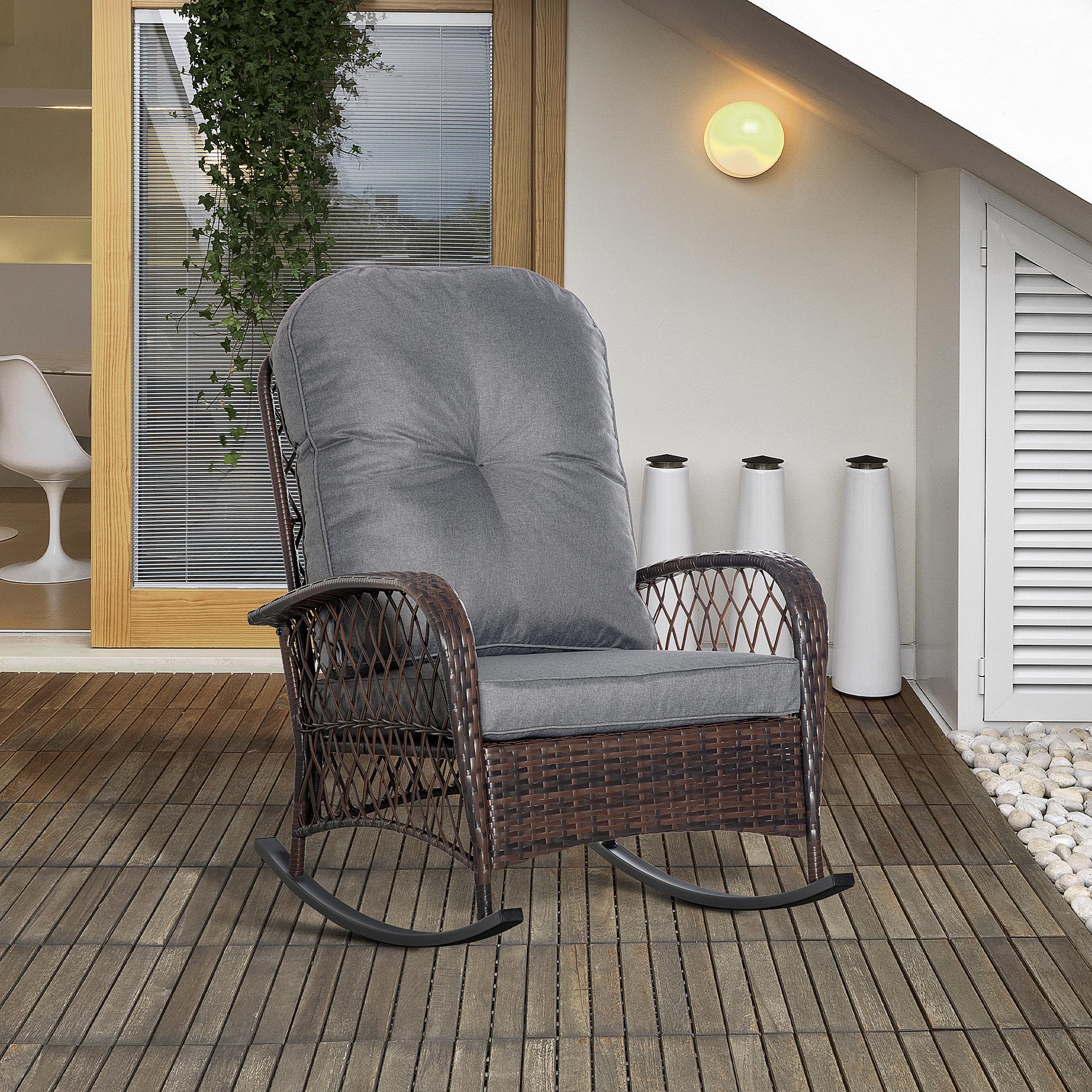 All-Weather Rattan Rocking Chair with Cushions – Indoor/Outdoor Patio Seating