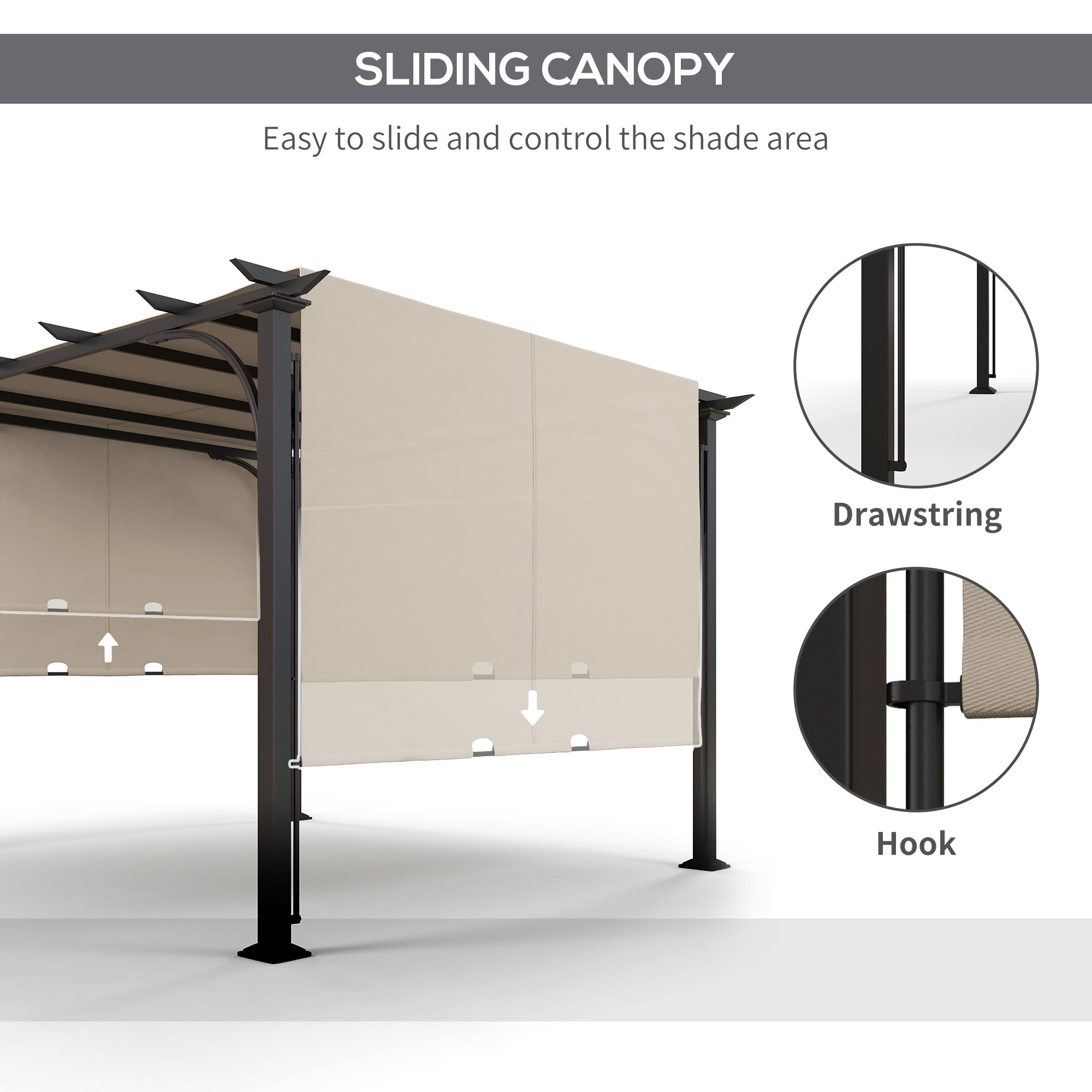 10' x 10' Steel Patio Pergola with Retractable Canopy