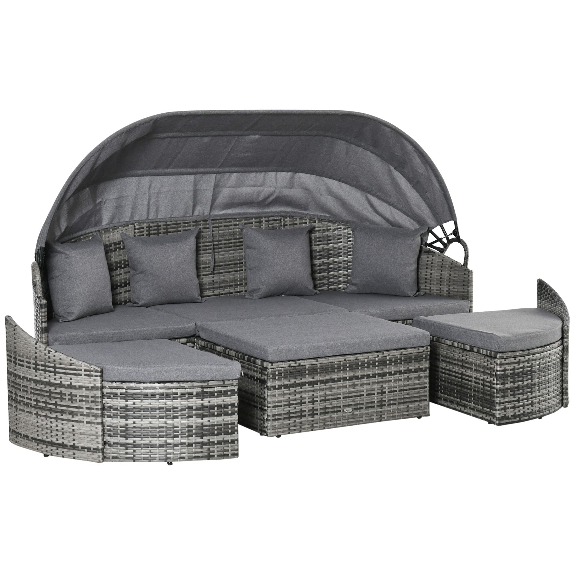 4-Piece Outdoor Convertible Daybed with Retractable Canopy – Rattan Patio Sectional Sofa Set with Cushions