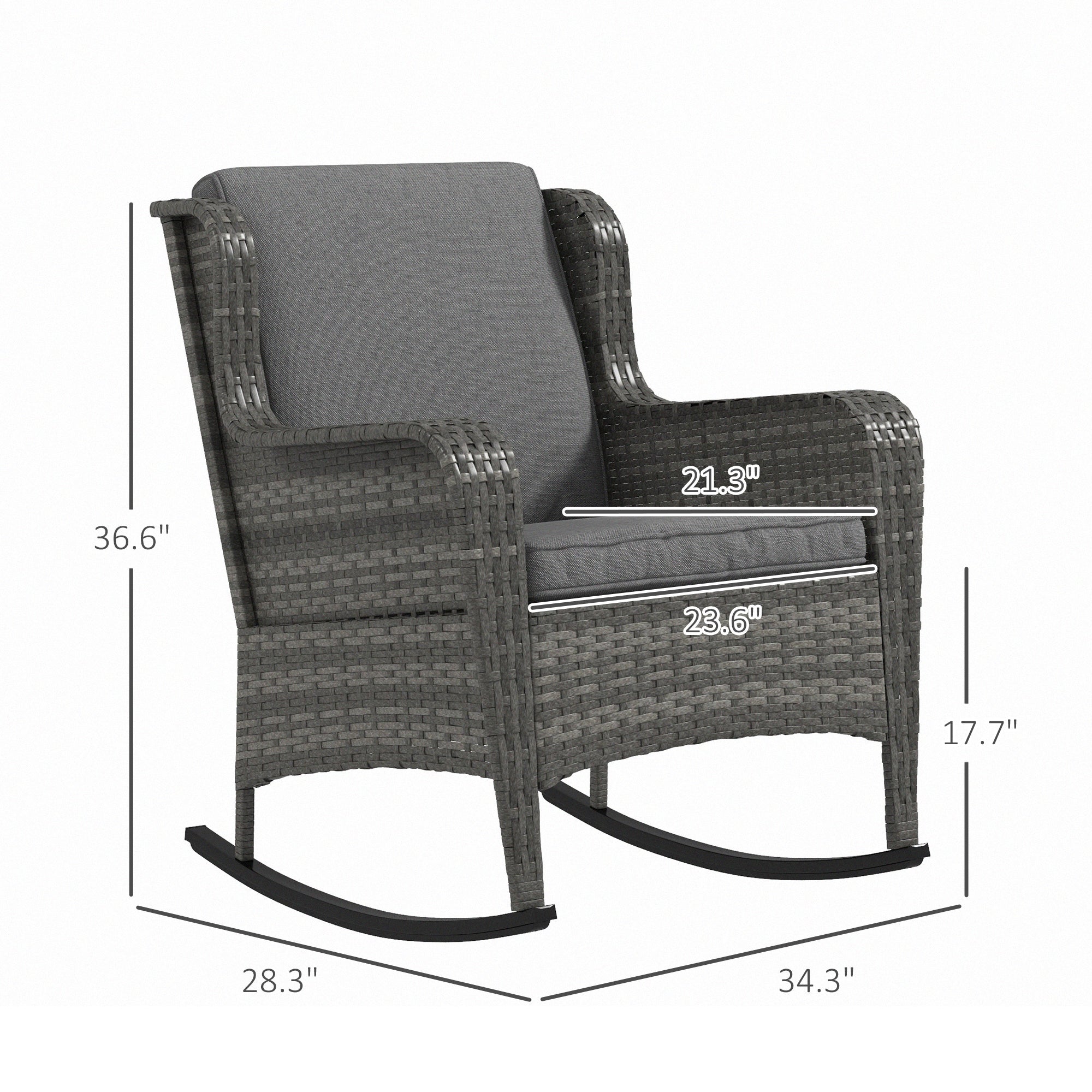 Outdoor Rattan Rocking Chair Set – Set of 2 Porch Rockers with Cushions – All-Weather PE Wicker & Steel Frame
