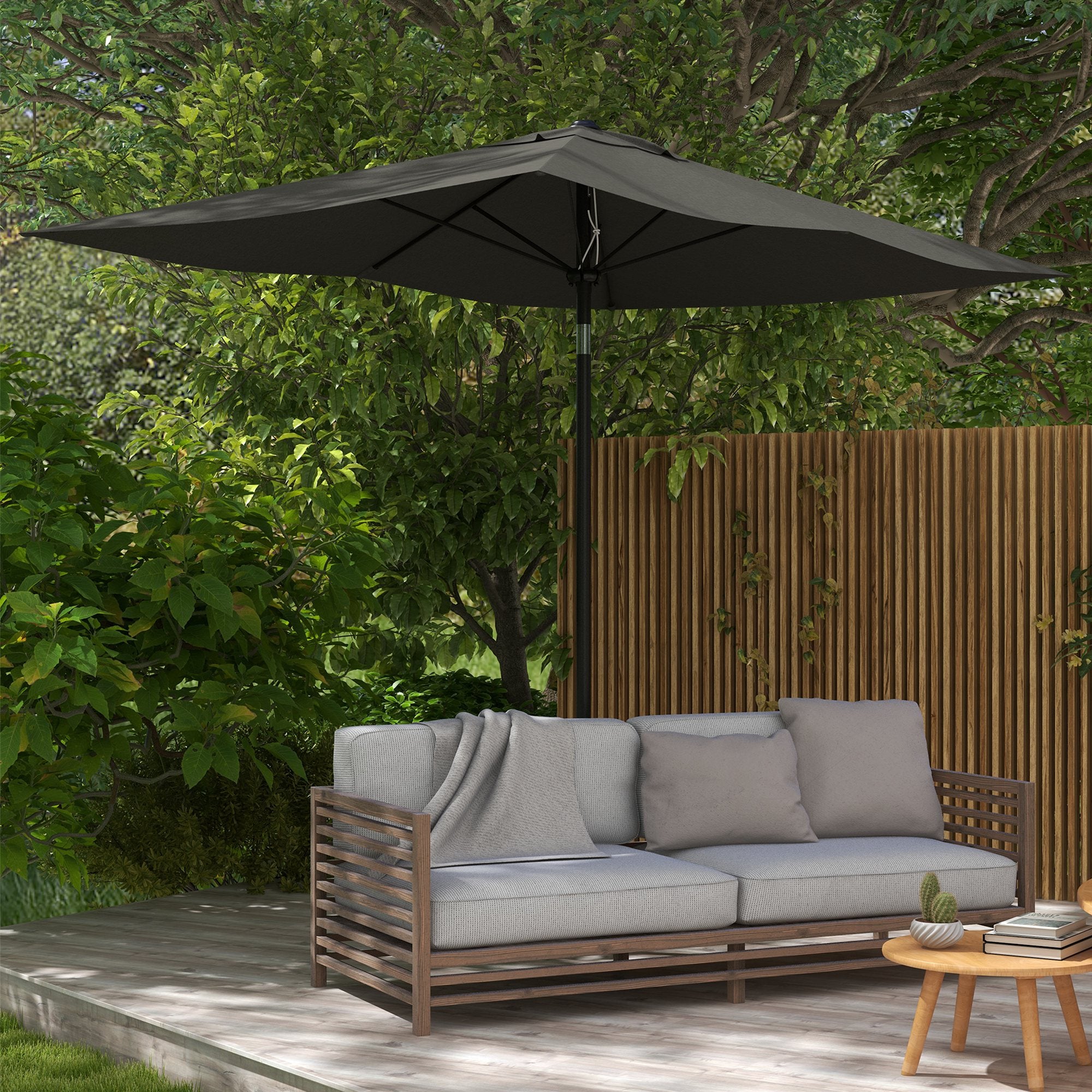 UV-Resistant Tilting Patio Umbrella – 9.5 ft Wide, Crank Lift, Outdoor Market Parasol