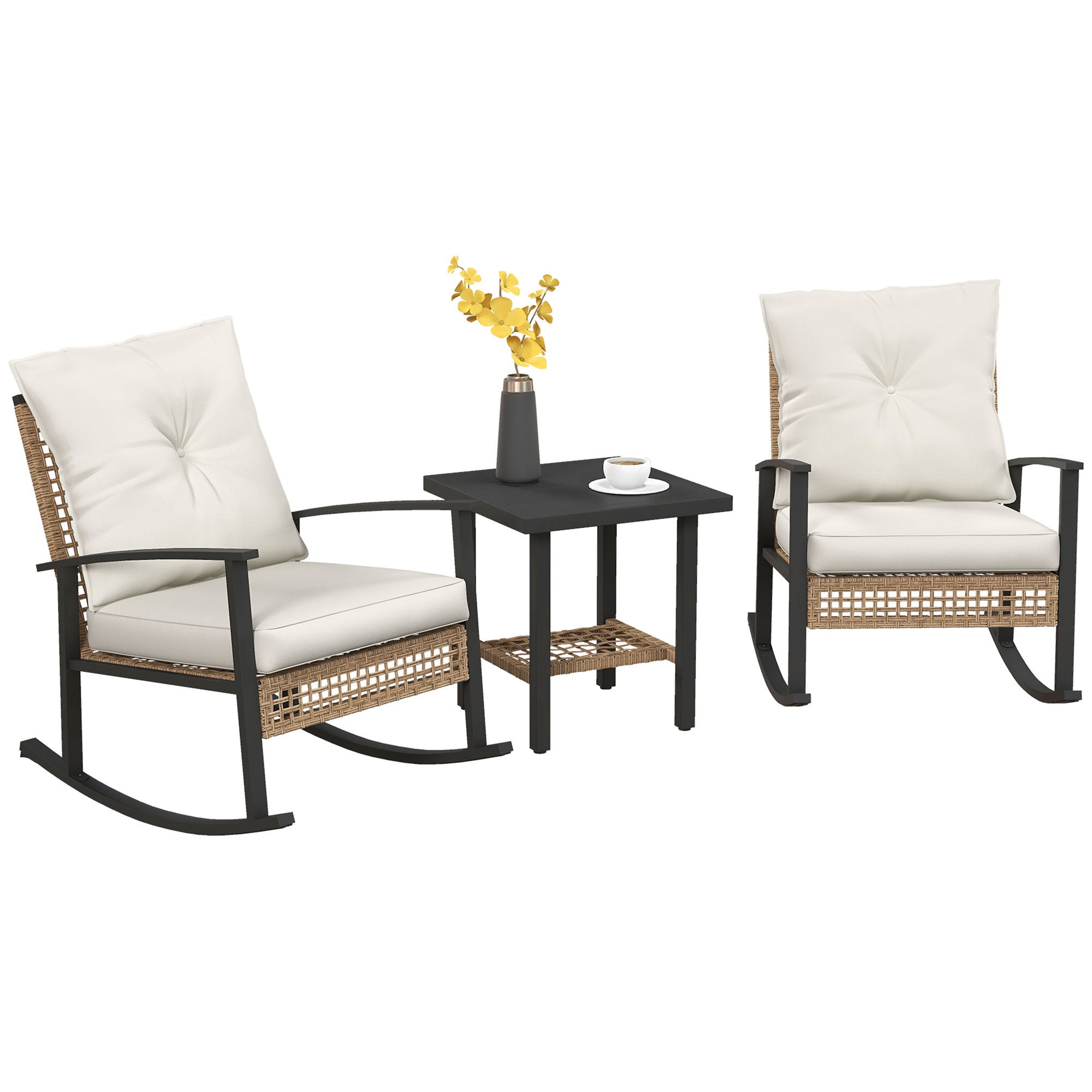 3-Piece Outdoor Rocking Chair Patio Set with Side Table