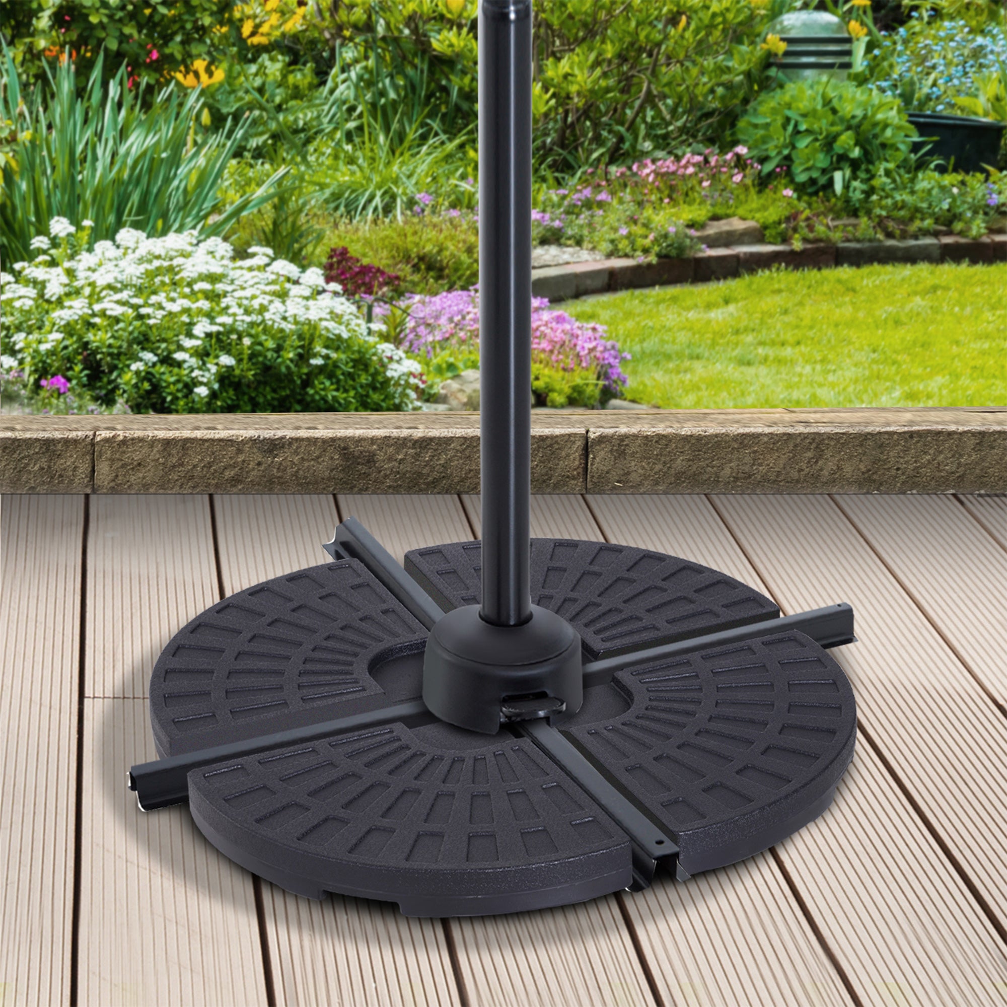 4-Piece Heavy-Duty Umbrella Base Weight Set with Wheels – Fillable HDPE Plates for Offset & Cantilever Umbrellas – Black