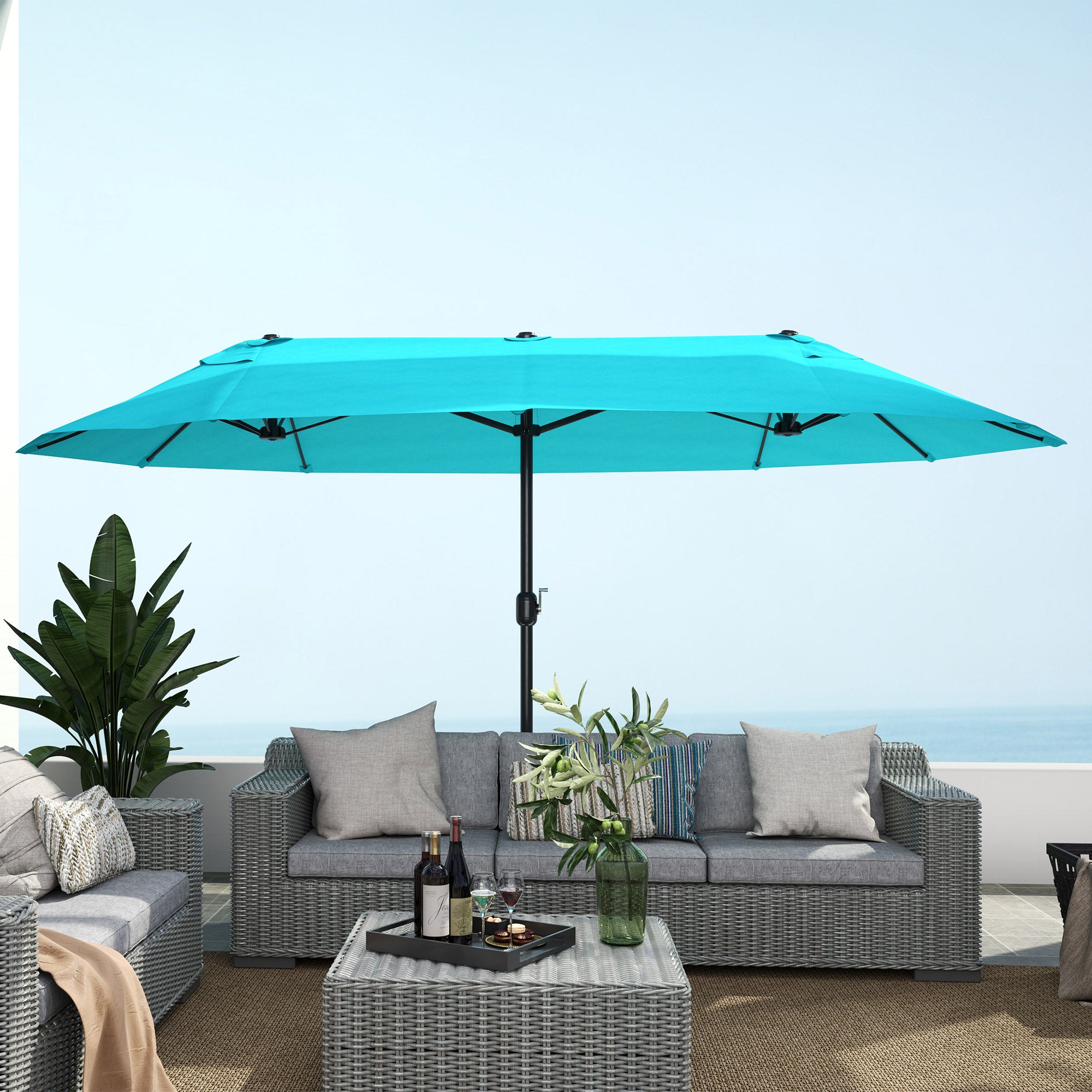 15ft Double-Sided Market Umbrella – Extra-Large Outdoor Patio Umbrella with Crank Lift – UV-Resistant Fabric for Poolside, Garden, or Deck