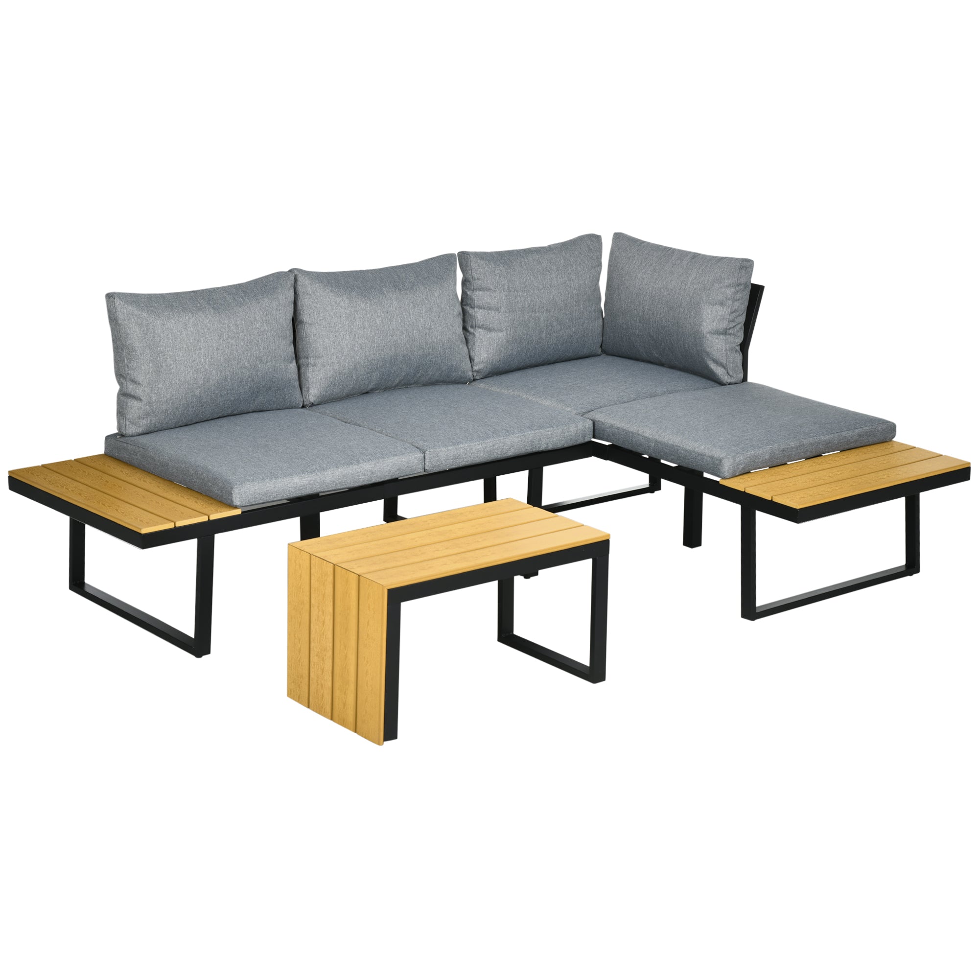 3-Piece Outdoor Aluminum Sectional Sofa Set with Chaise Lounge & Coffee Table