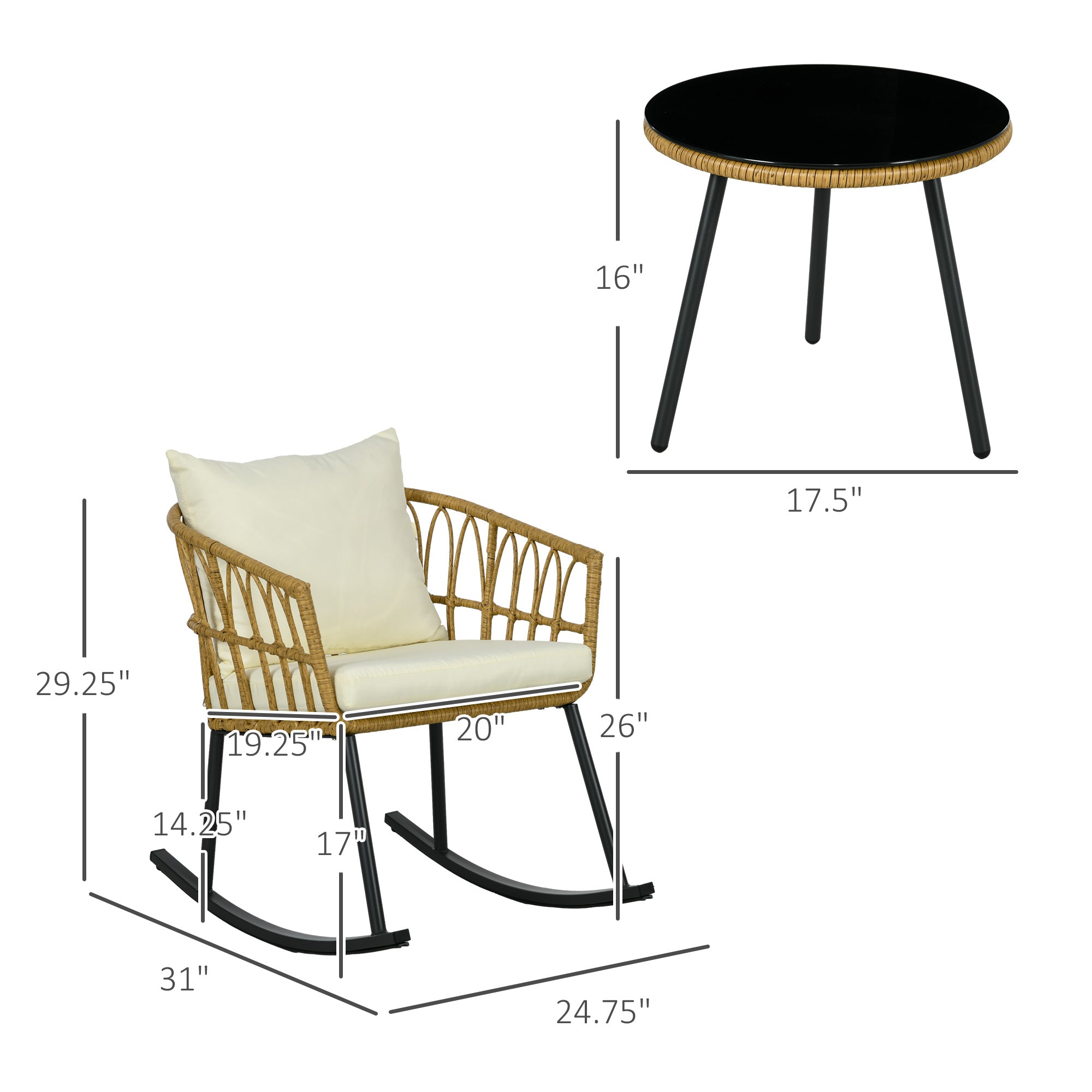 3-Piece Outdoor Rocking Chair Set