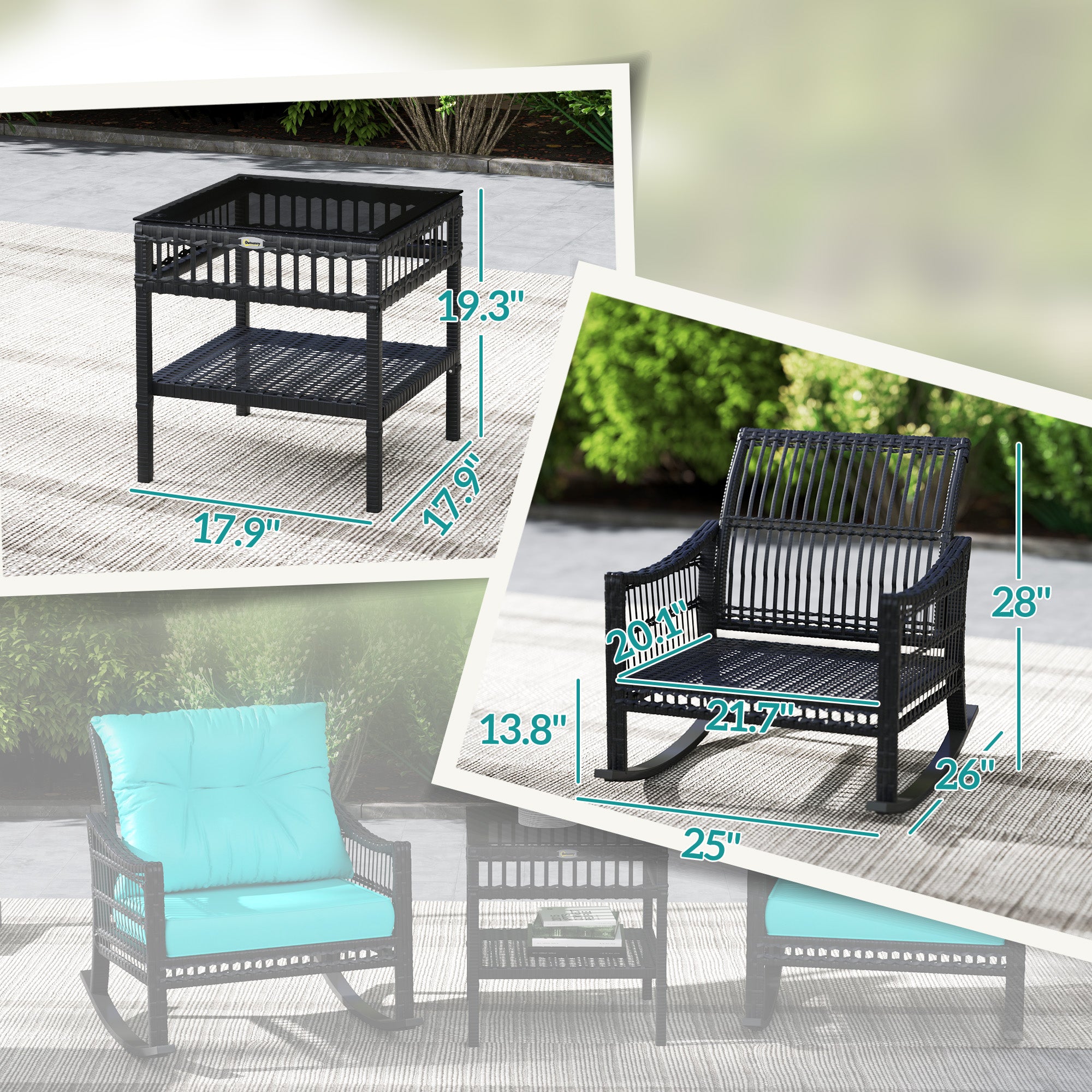 3-Piece Wicker Rocking Bistro Set