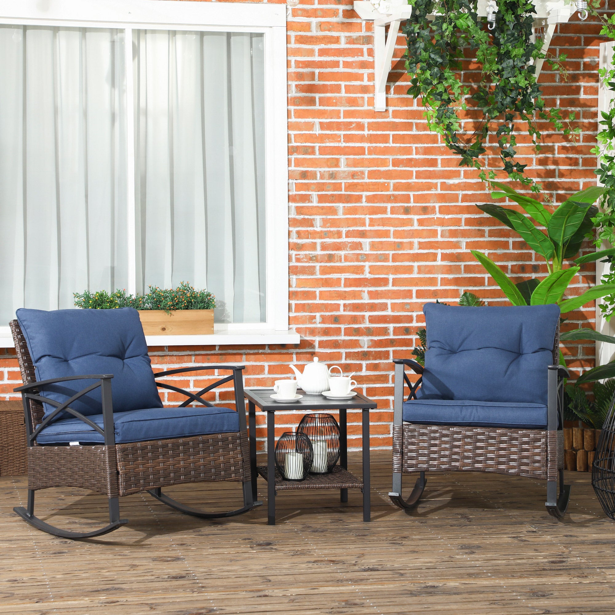 3-Piece Outdoor Rocking Chair Set with Cushions &amp; Coffee Table