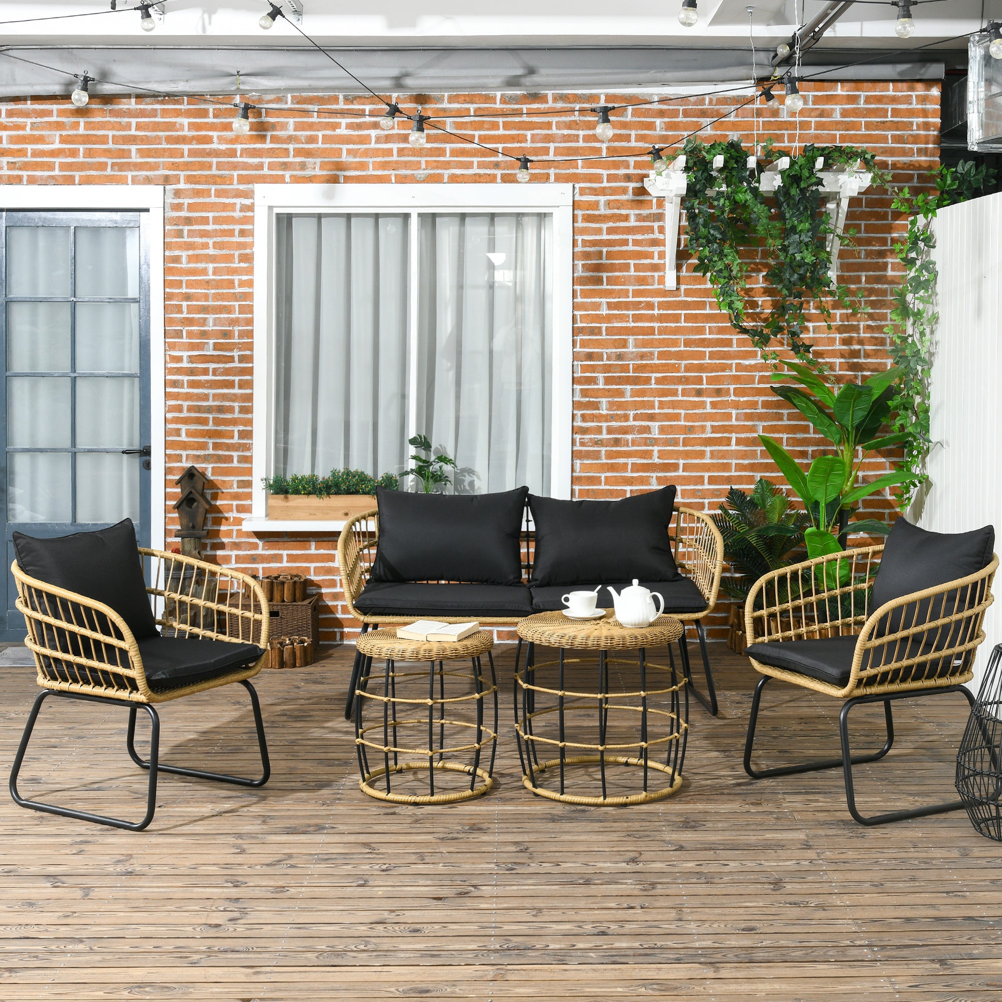 5-Piece Wicker Outdoor Patio Furniture Set with Loveseat, Chairs & Nesting Tables