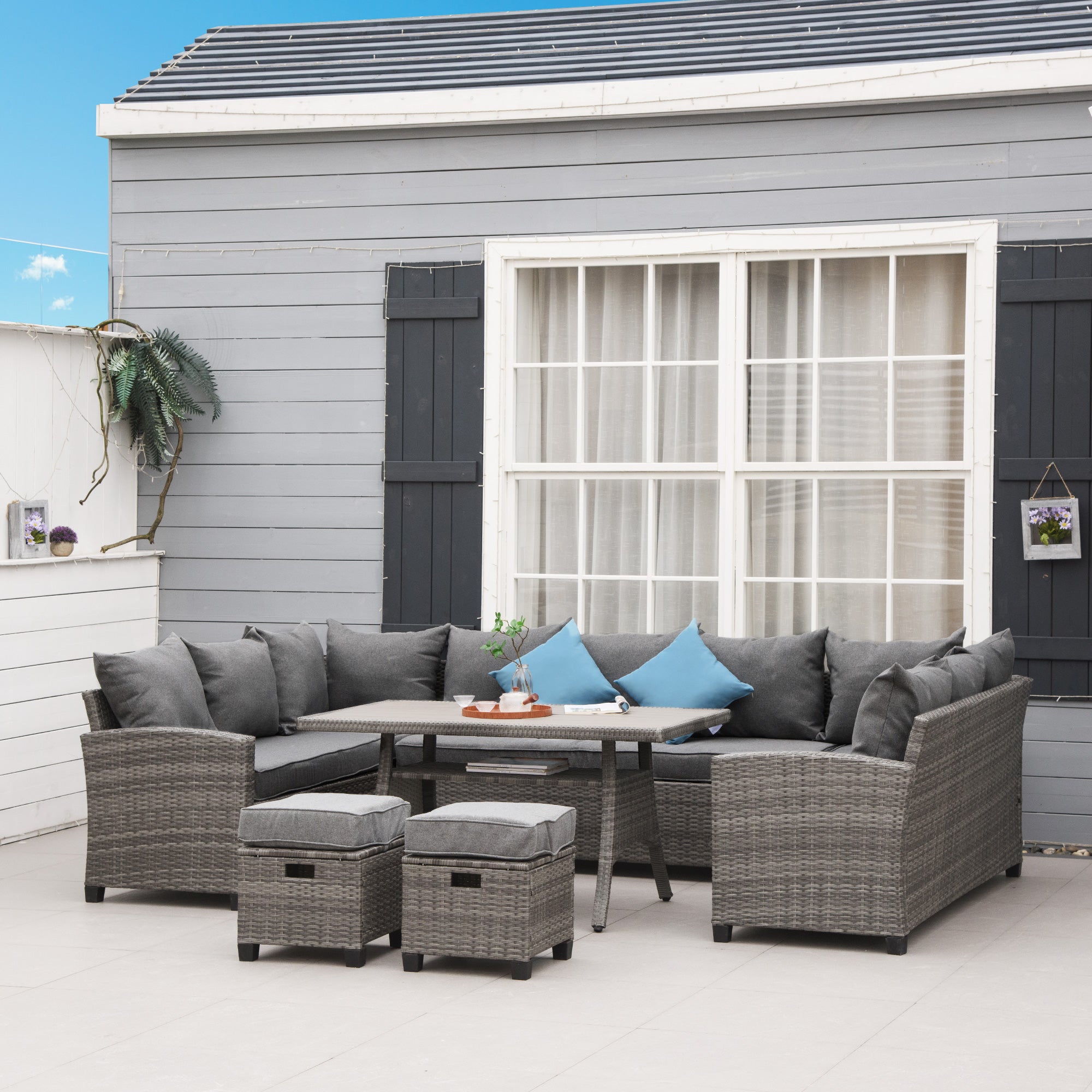11-Piece Outdoor Sectional Sofa Set with Table & Ottomans