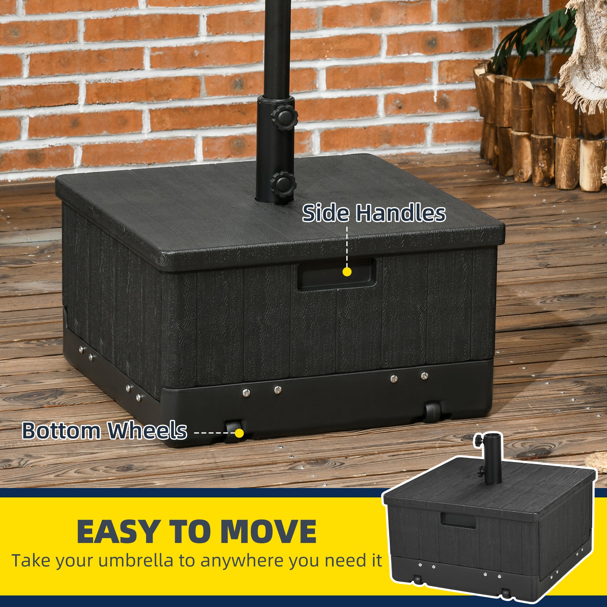 Fillable Patio Umbrella Base with Adjustable Table Tray – Heavy-Duty Outdoor Umbrella Stand with Wheels – Fits 1.5"/1.9" Poles