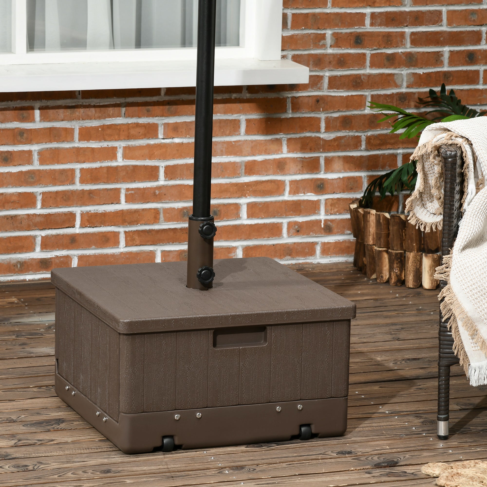 Fillable Patio Umbrella Base with Adjustable Table Tray – Heavy-Duty Outdoor Umbrella Stand with Wheels – Fits 1.5"/1.9" Poles