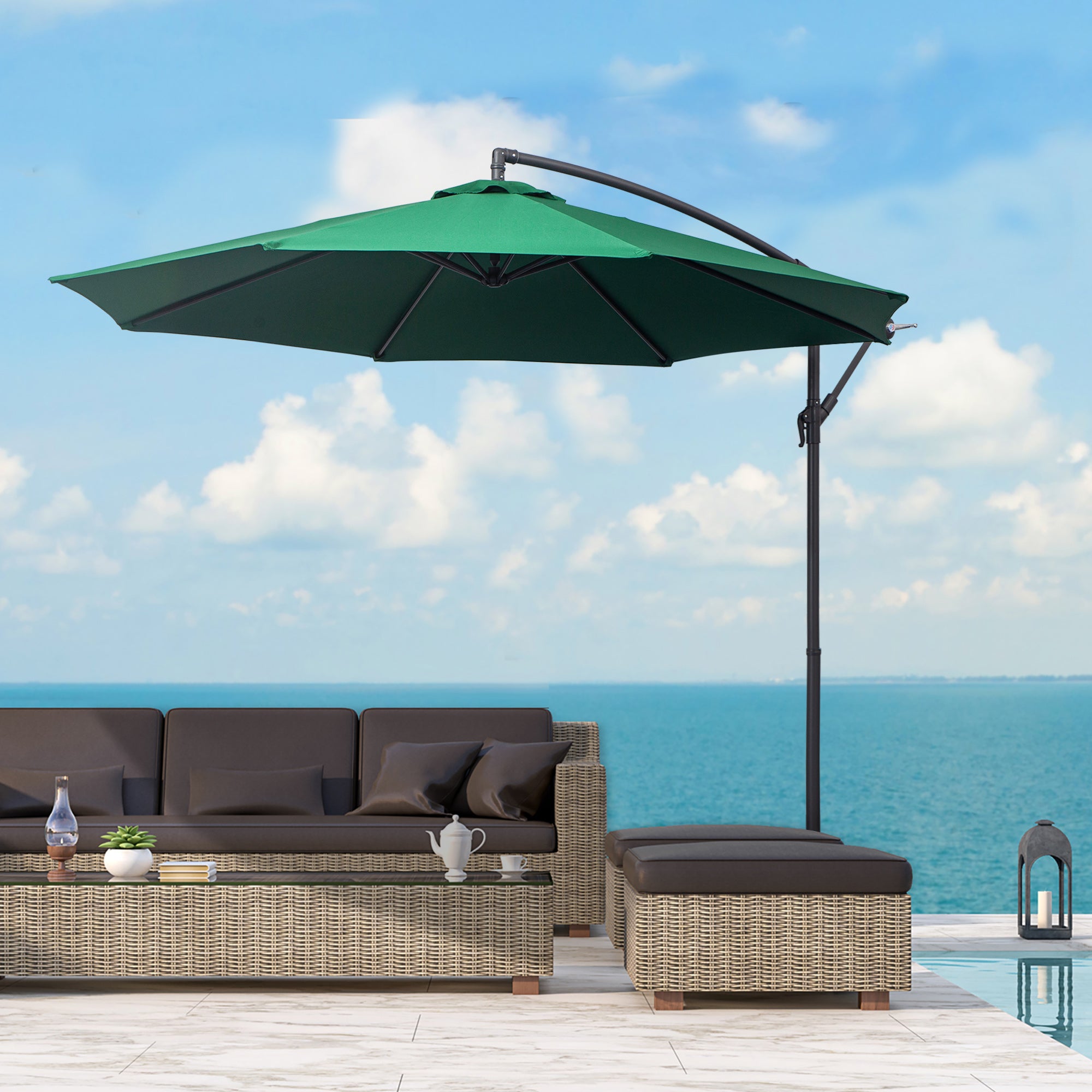 10ft Cantilever Patio Umbrella with 360° Rotation – UV & Water-Resistant Offset Umbrella with Base