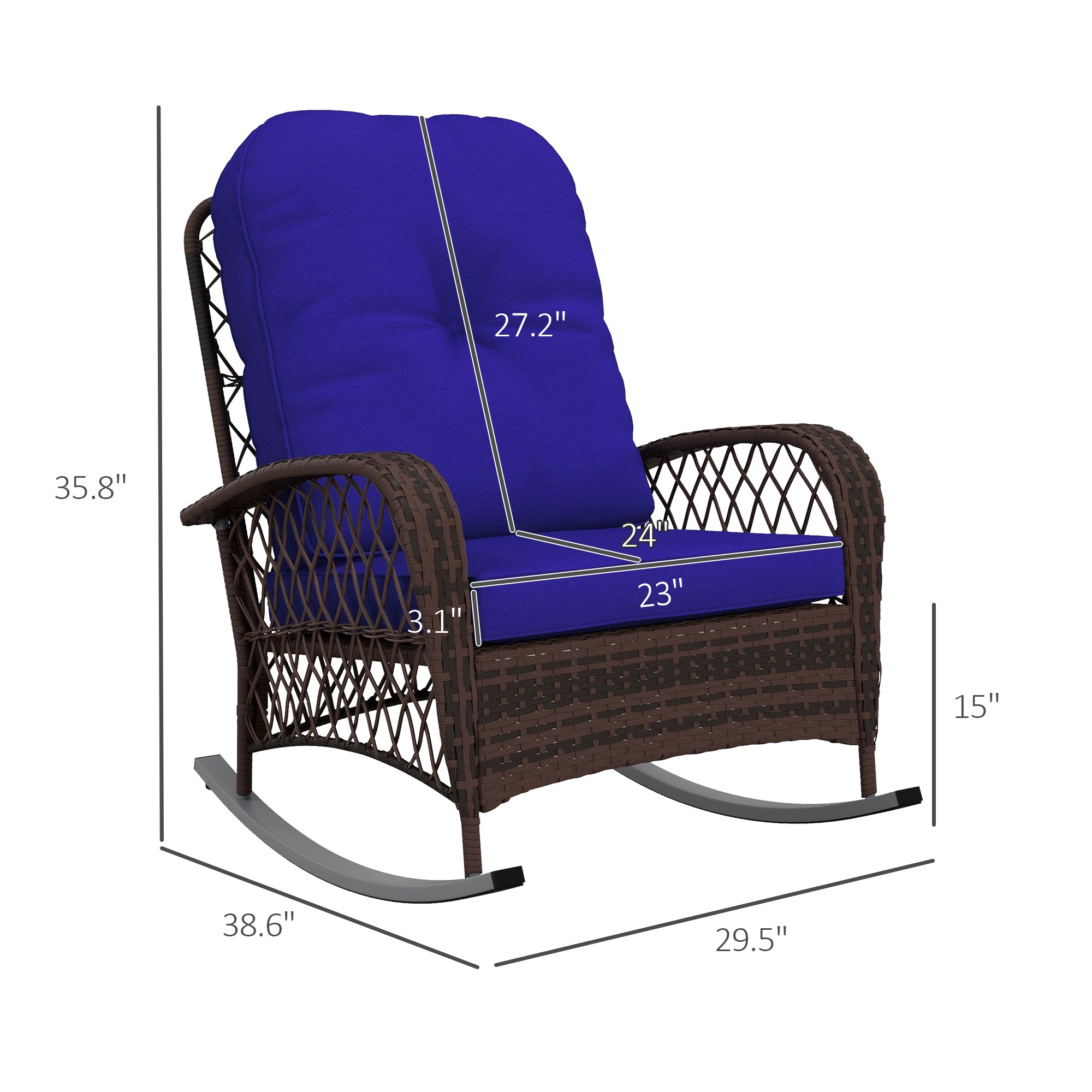 All-Weather Rattan Rocking Chair with Cushions – Indoor/Outdoor Patio Seating