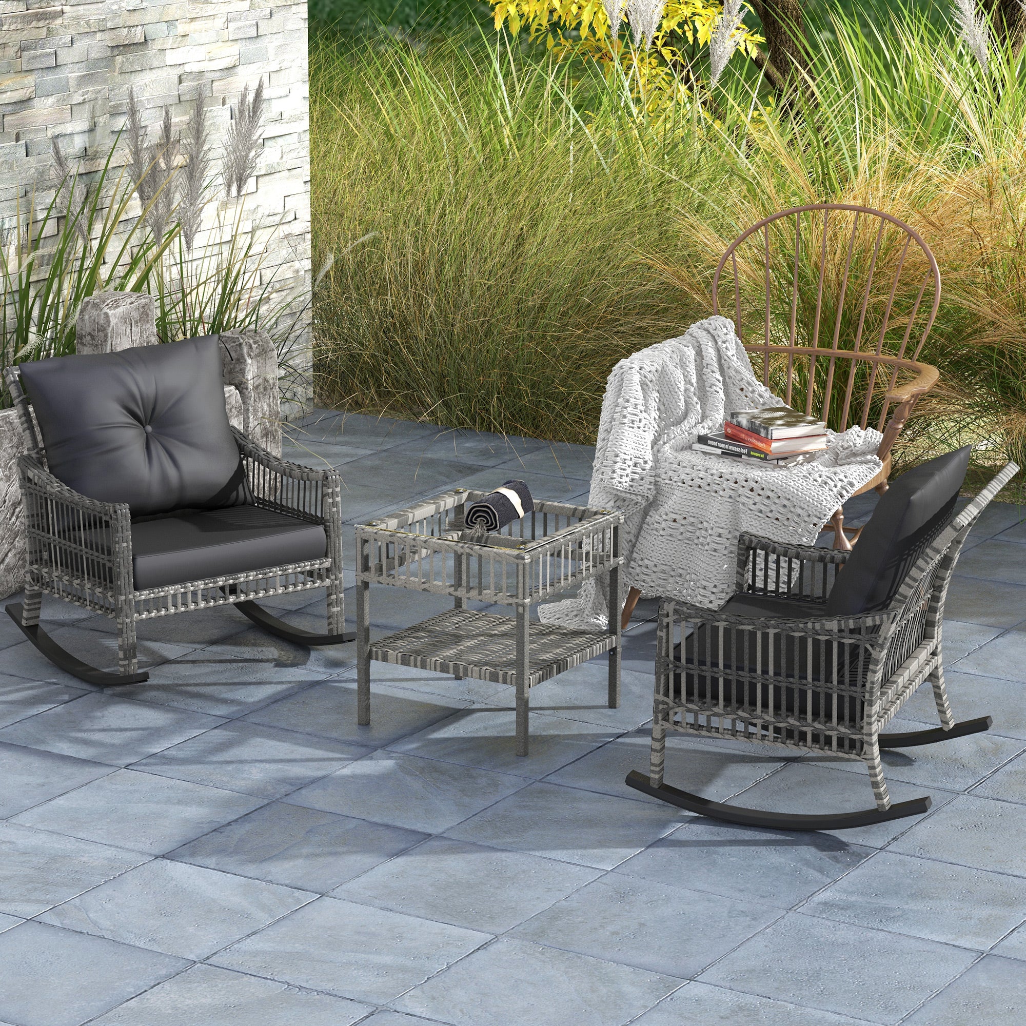 3-Piece Wicker Rocking Bistro Set