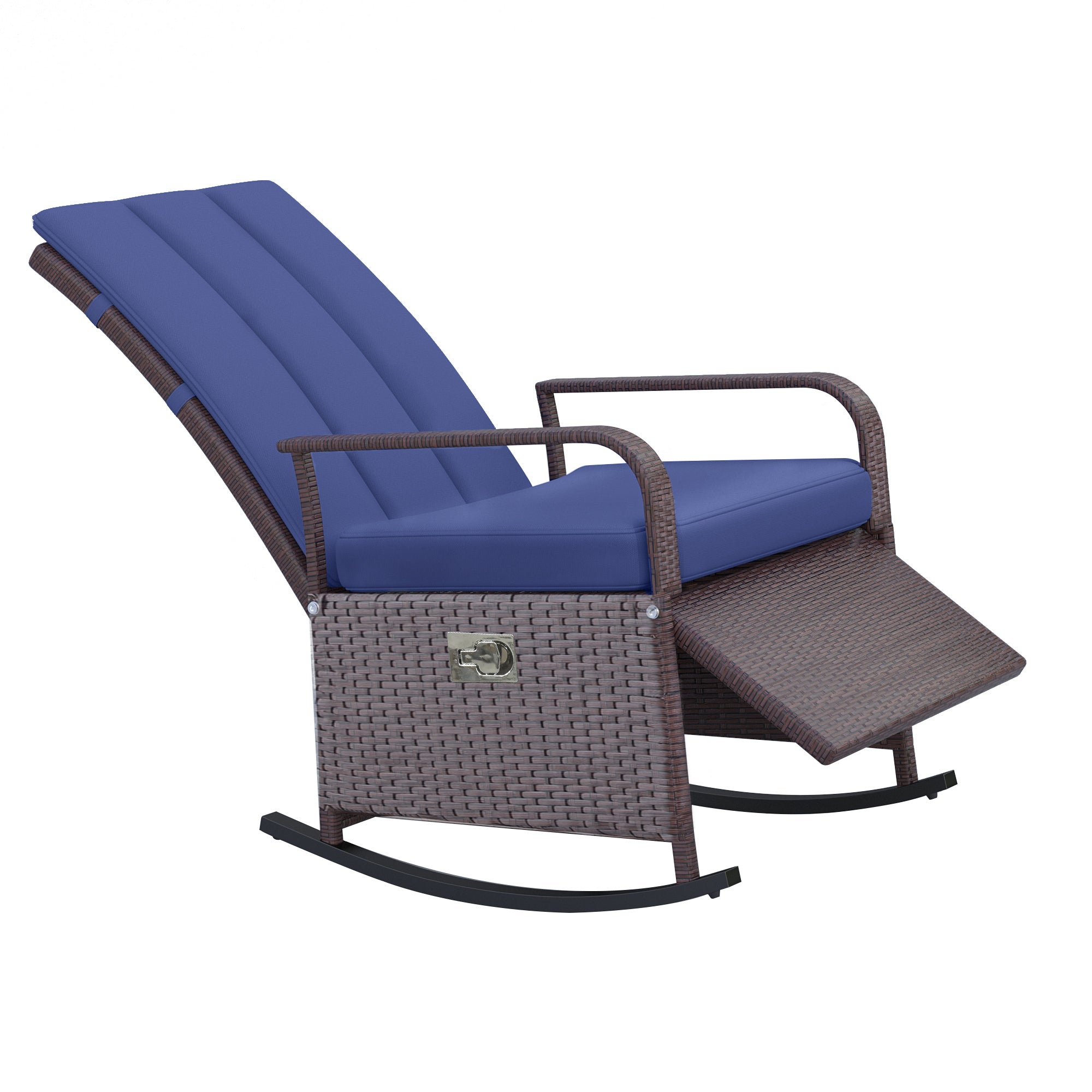 Outdoor Reclining Rattan Rocking Chair with Cushions – Adjustable Footrest, All-Weather PE Wicker